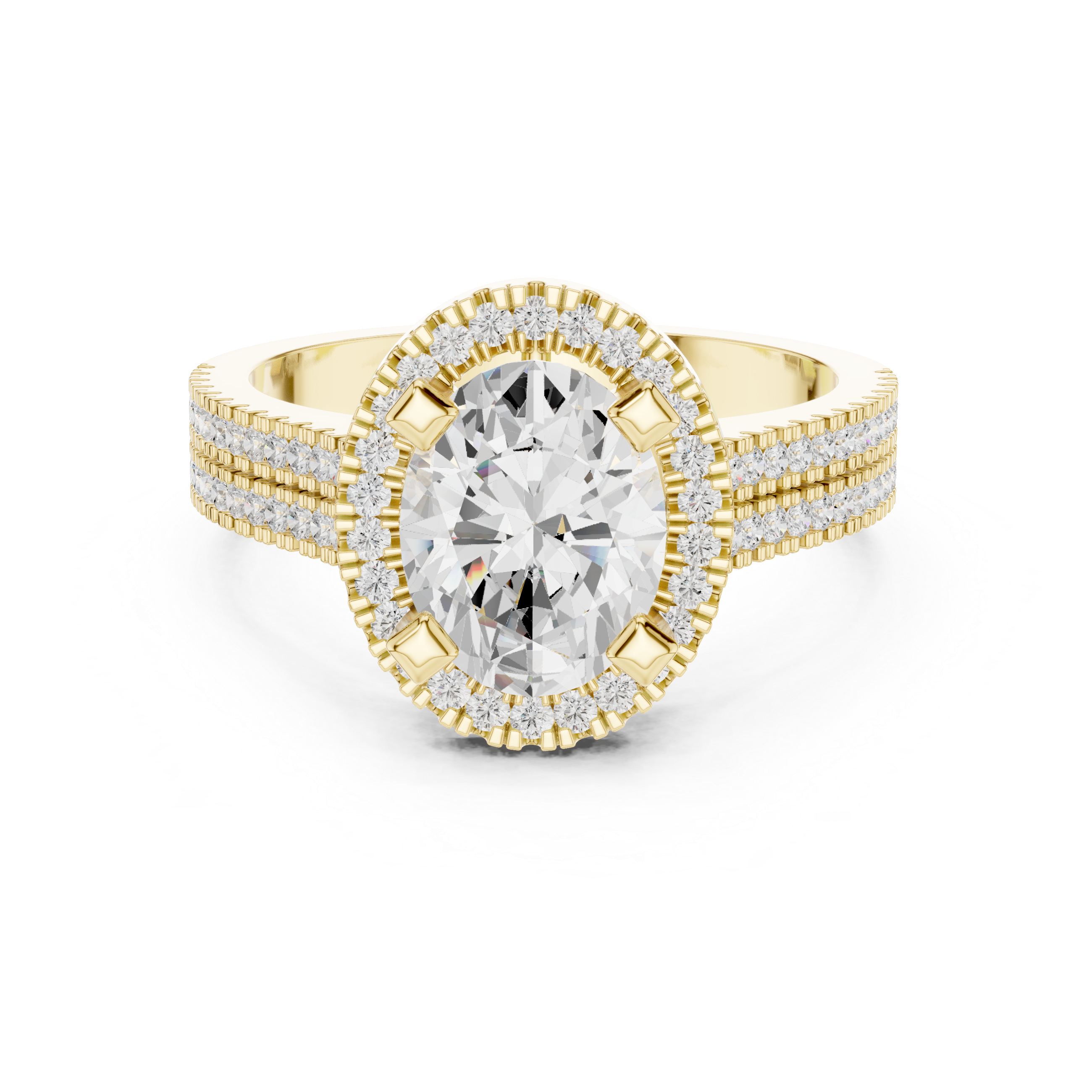 Oval Cut Triple Band Halo Ring
