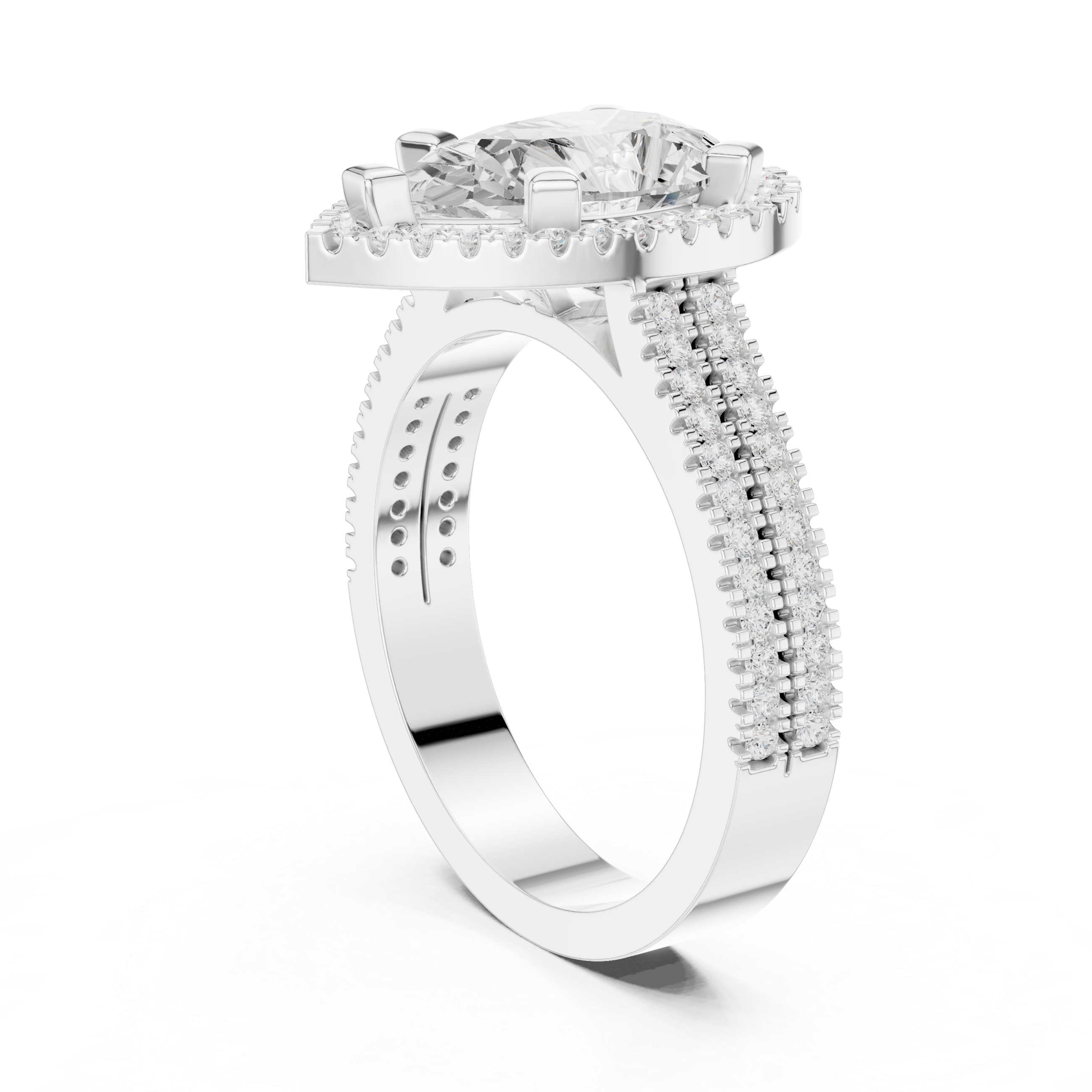 Pear Cut Triple Band Halo Ring