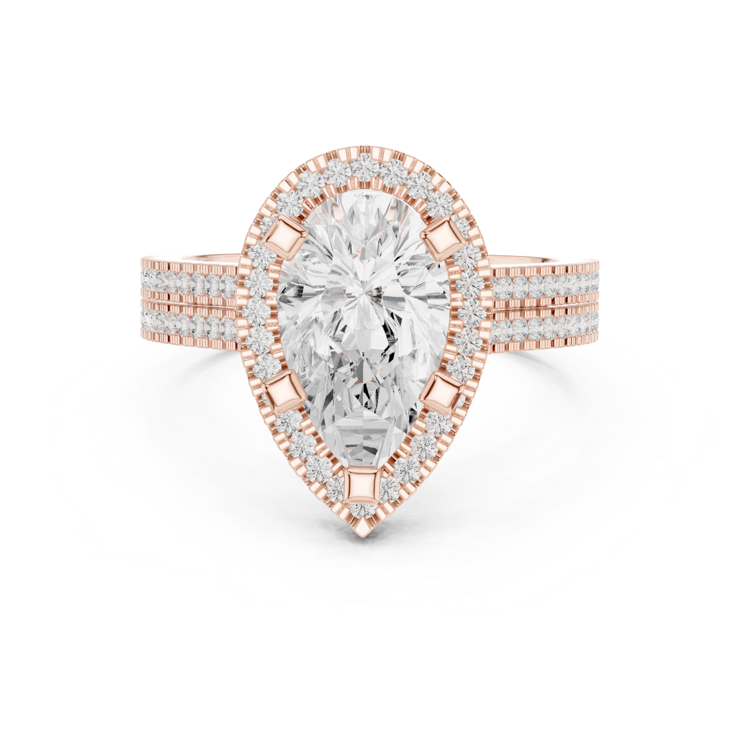 Pear Cut Triple Band Halo Ring