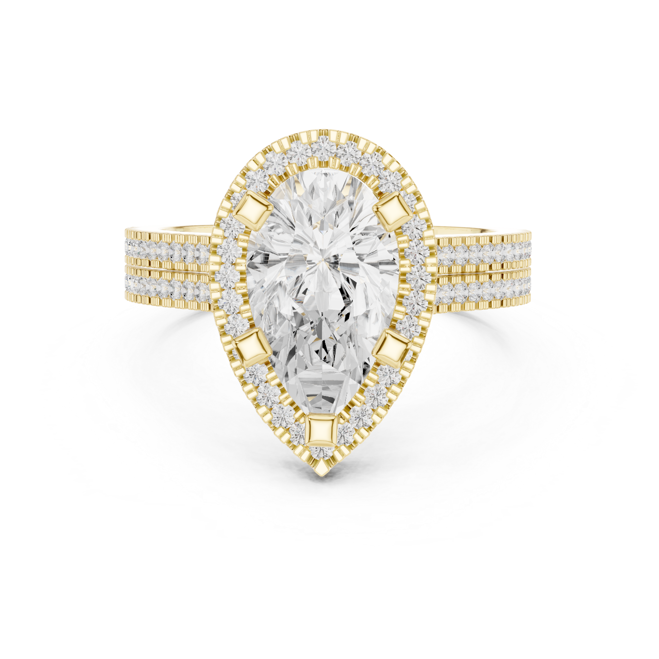 Pear Cut Triple Band Halo Ring