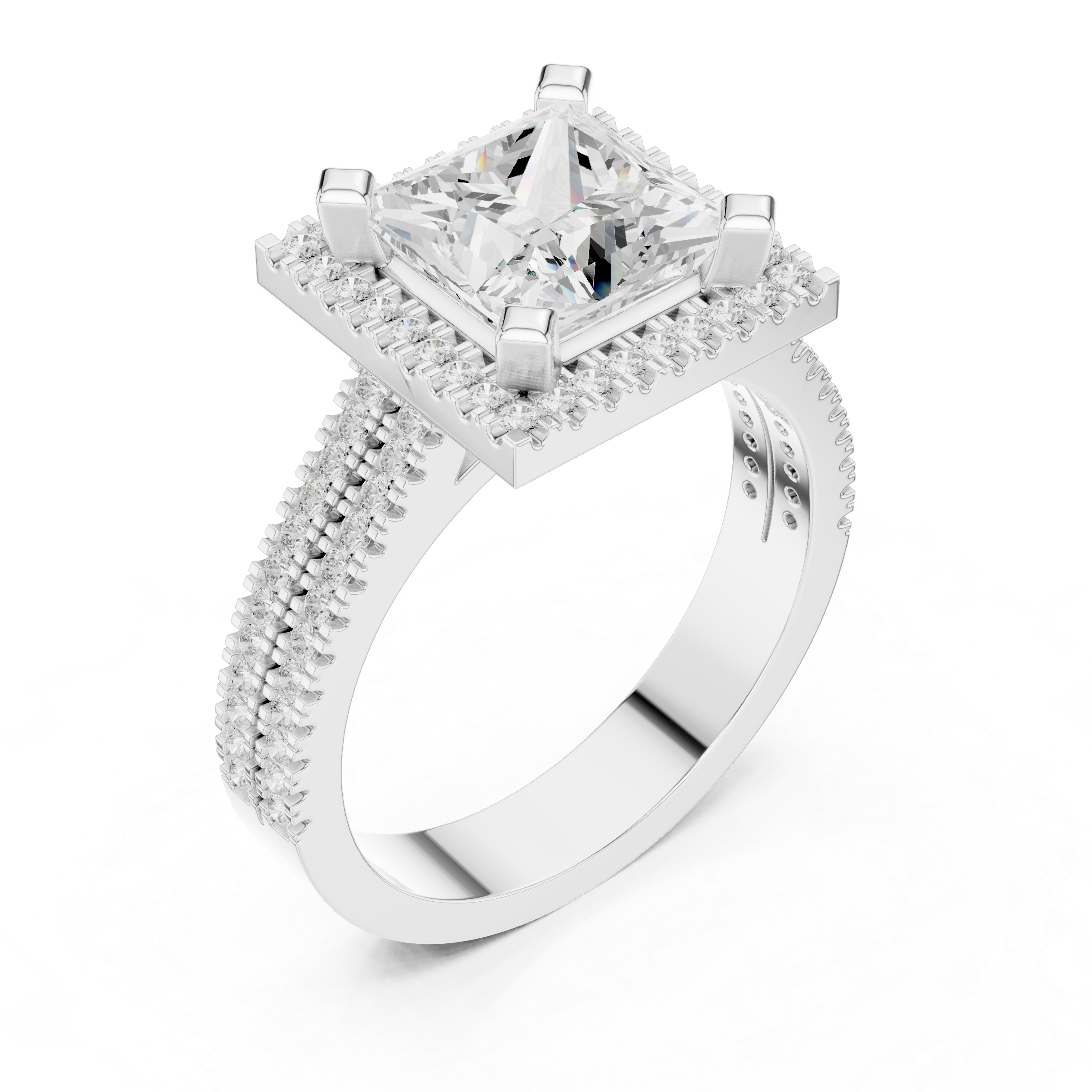 Princess Cut Triple Band Halo Ring