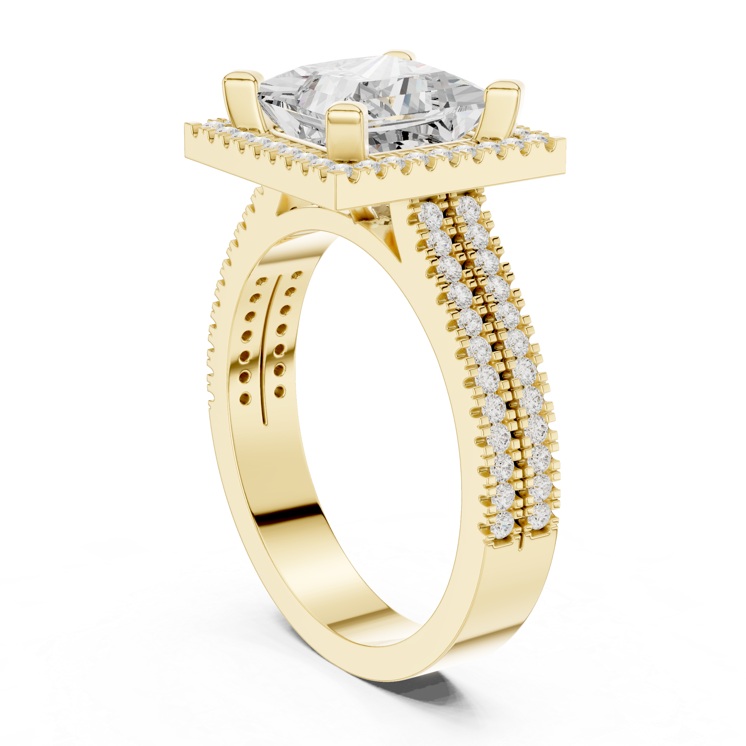 Princess Cut Triple Band Halo Ring