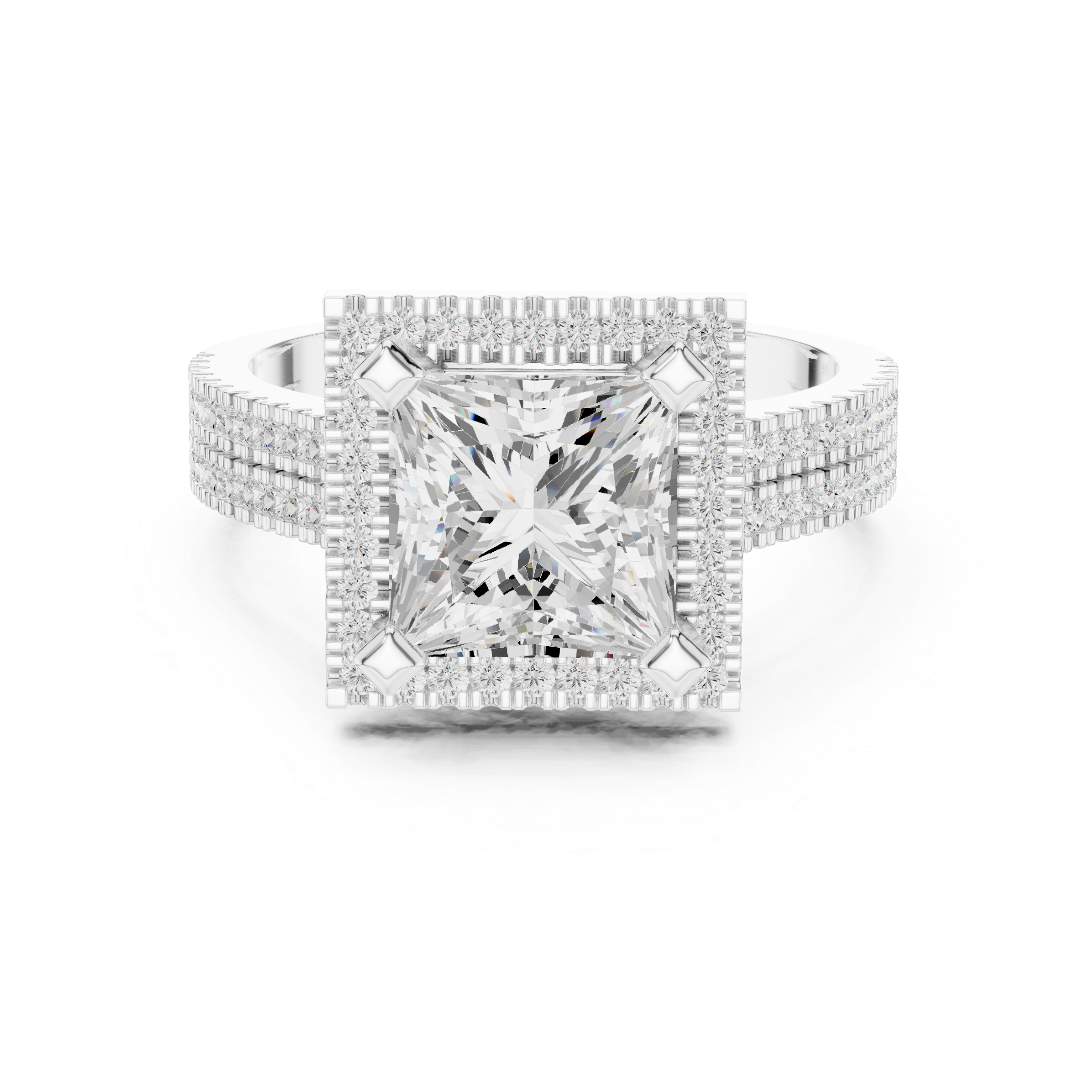 Princess Cut Triple Band Halo Ring