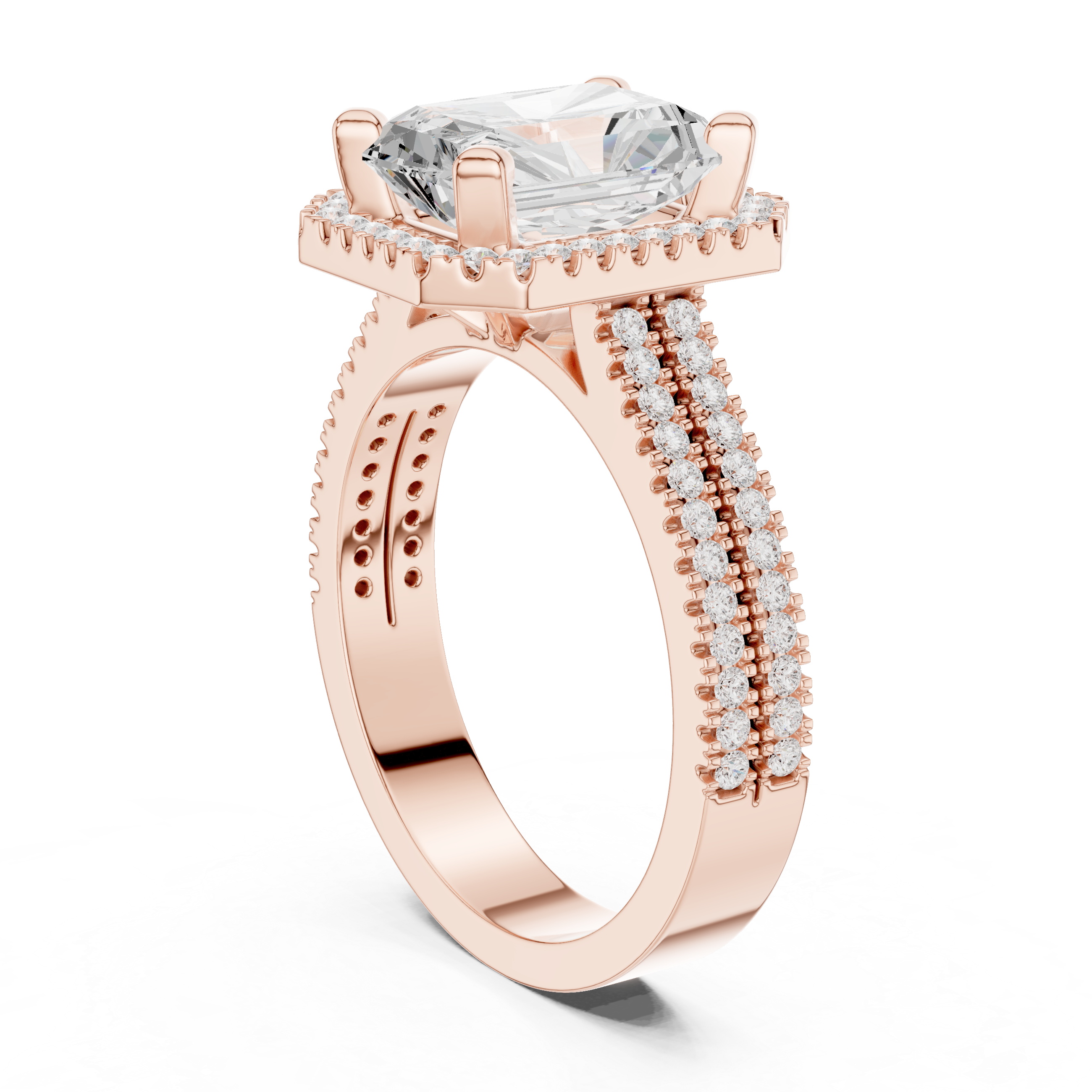 Radiant Cut Triple Band Halo Ring