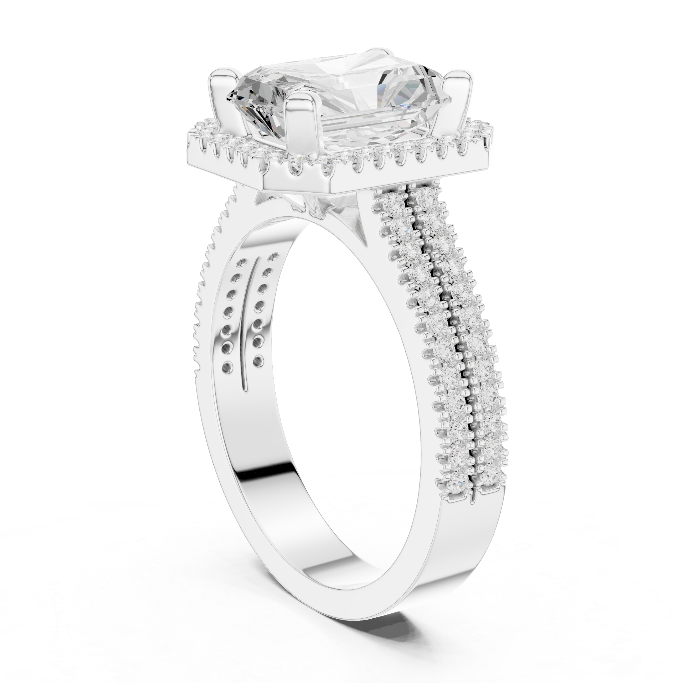 Radiant Cut Triple Band Halo Ring
