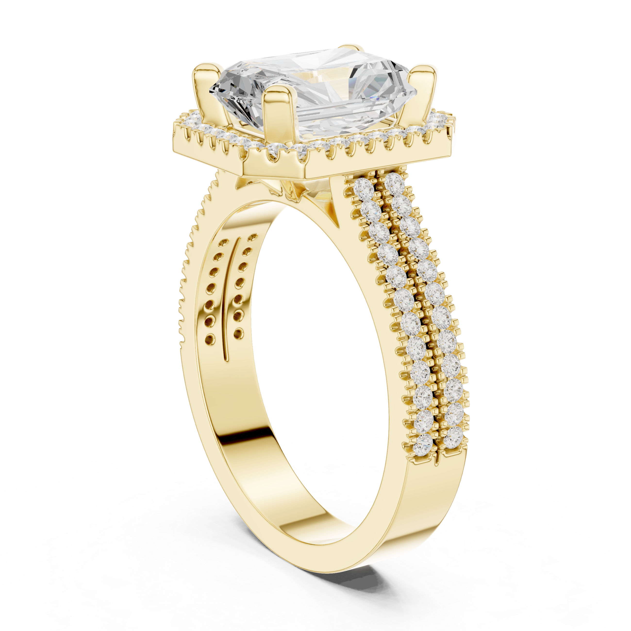 Radiant Cut Triple Band Halo Ring