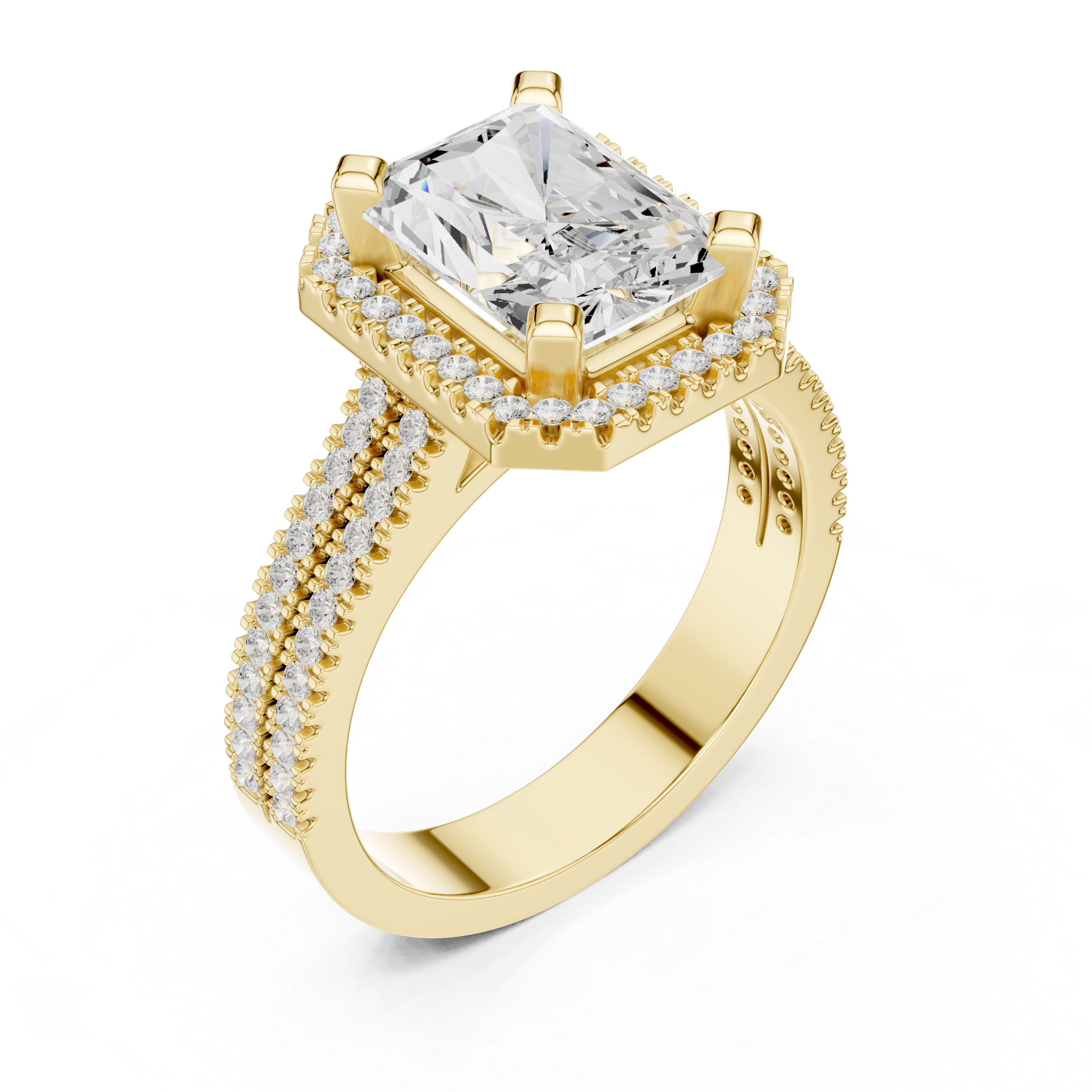 Radiant Cut Triple Band Halo Ring