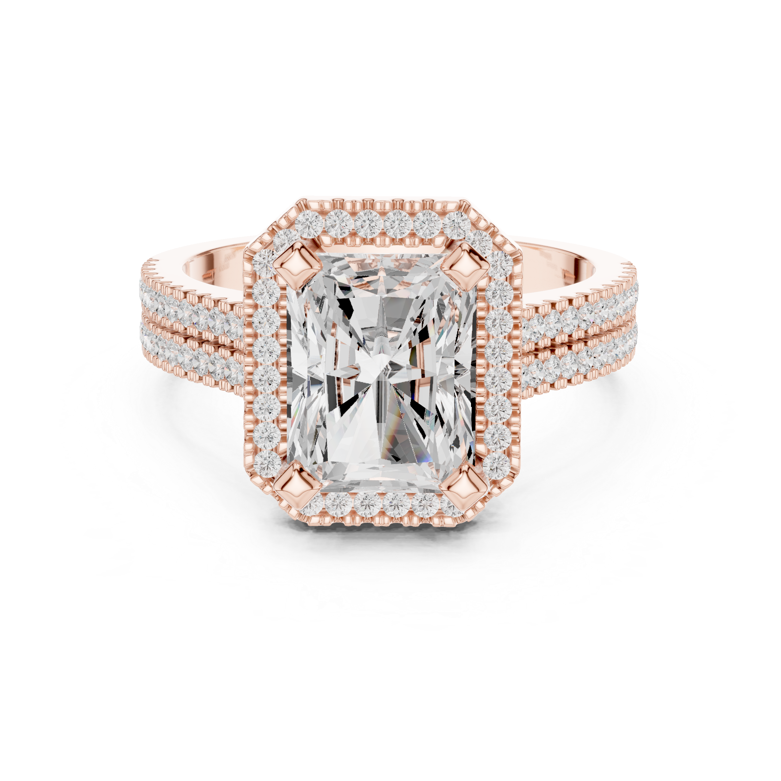 Radiant Cut Triple Band Halo Ring
