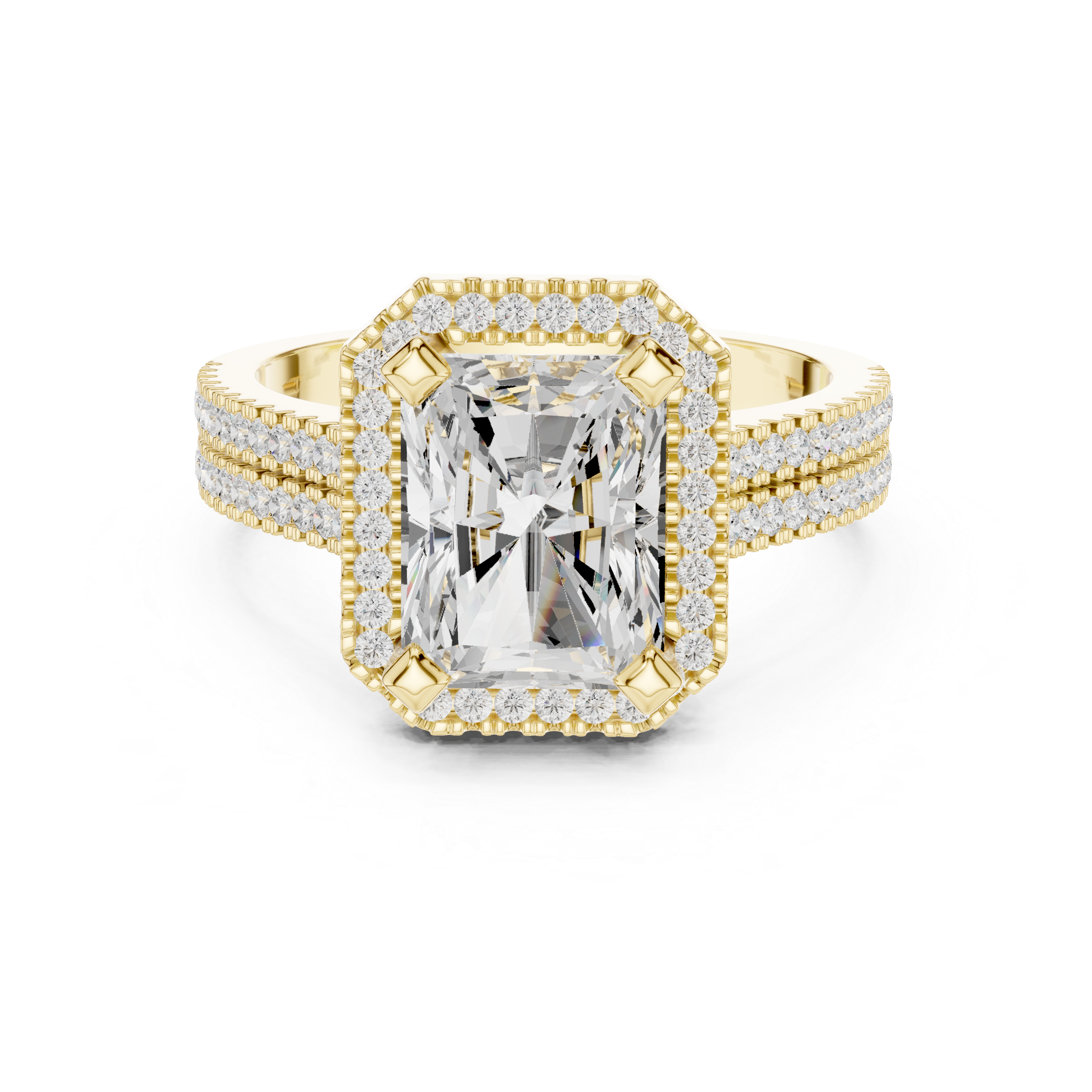 Radiant Cut Triple Band Halo Ring
