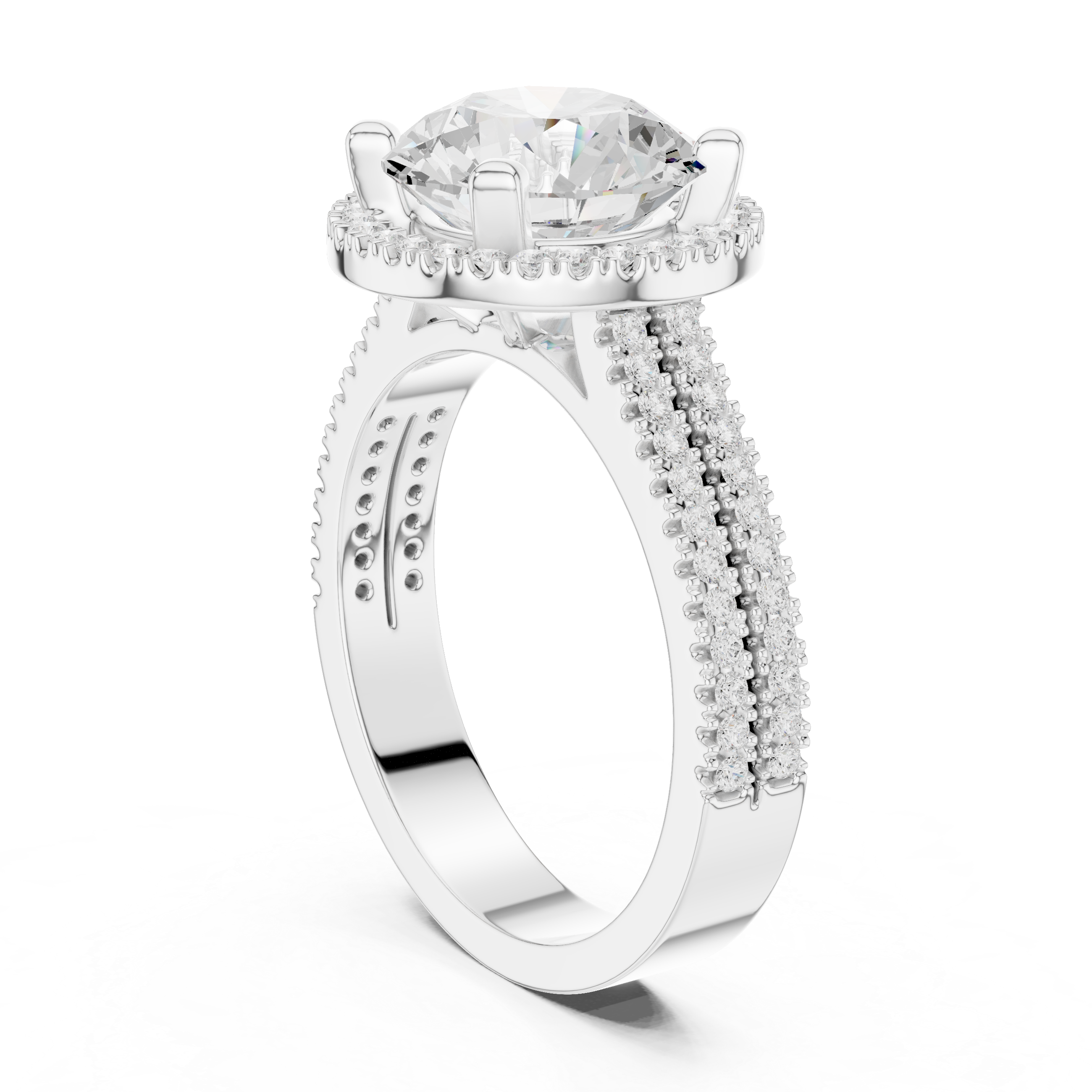Round Cut Triple Band Halo Ring