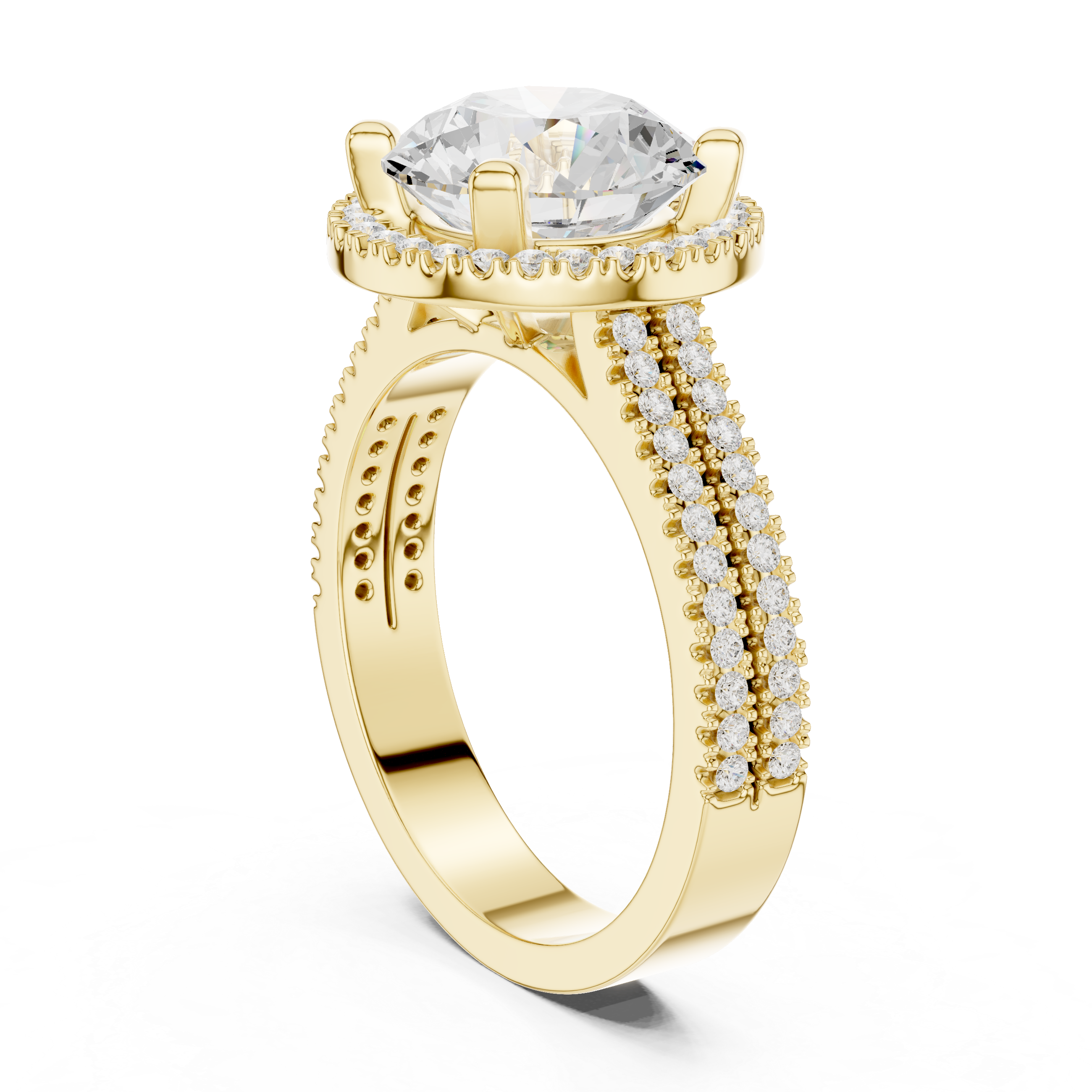 Round Cut Triple Band Halo Ring