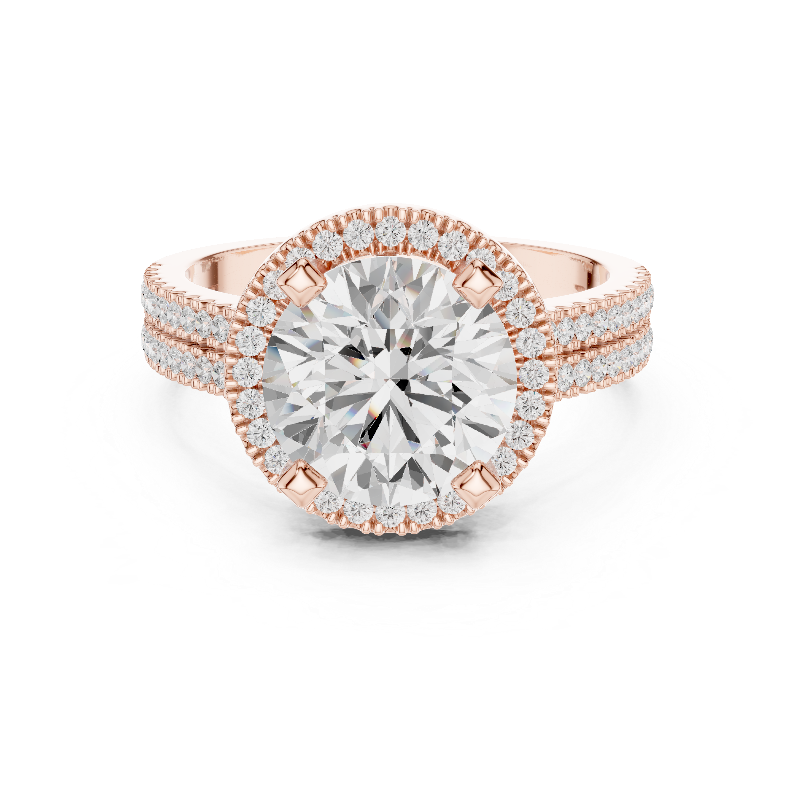 Round Cut Triple Band Halo Ring