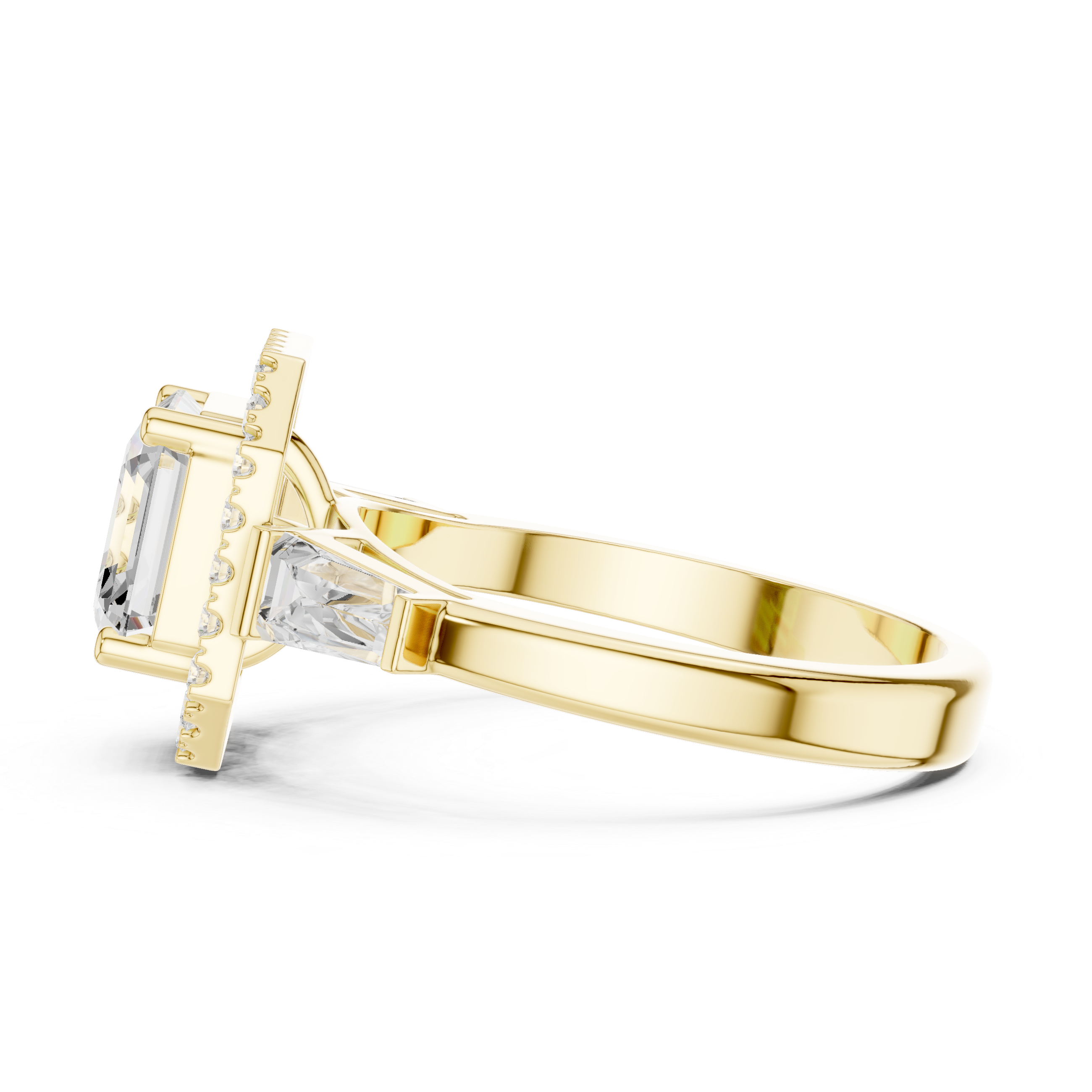 Asscher Halo Three Stone Ring