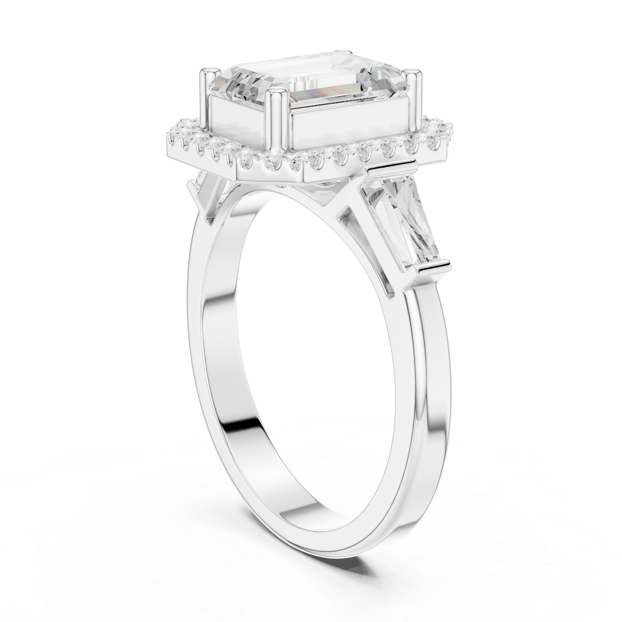 Emerald Halo Three Stone Ring