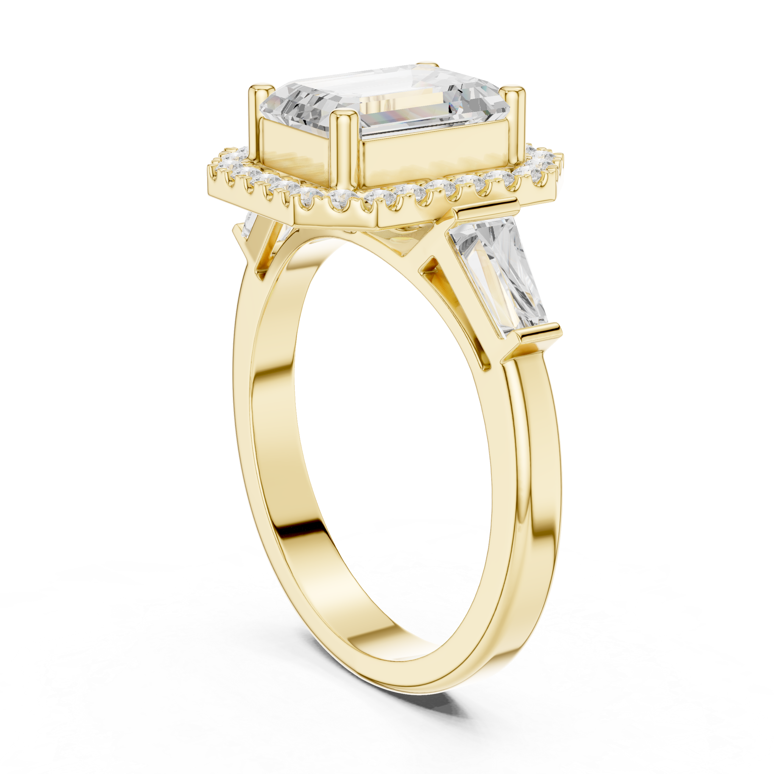 Emerald Halo Three Stone Ring