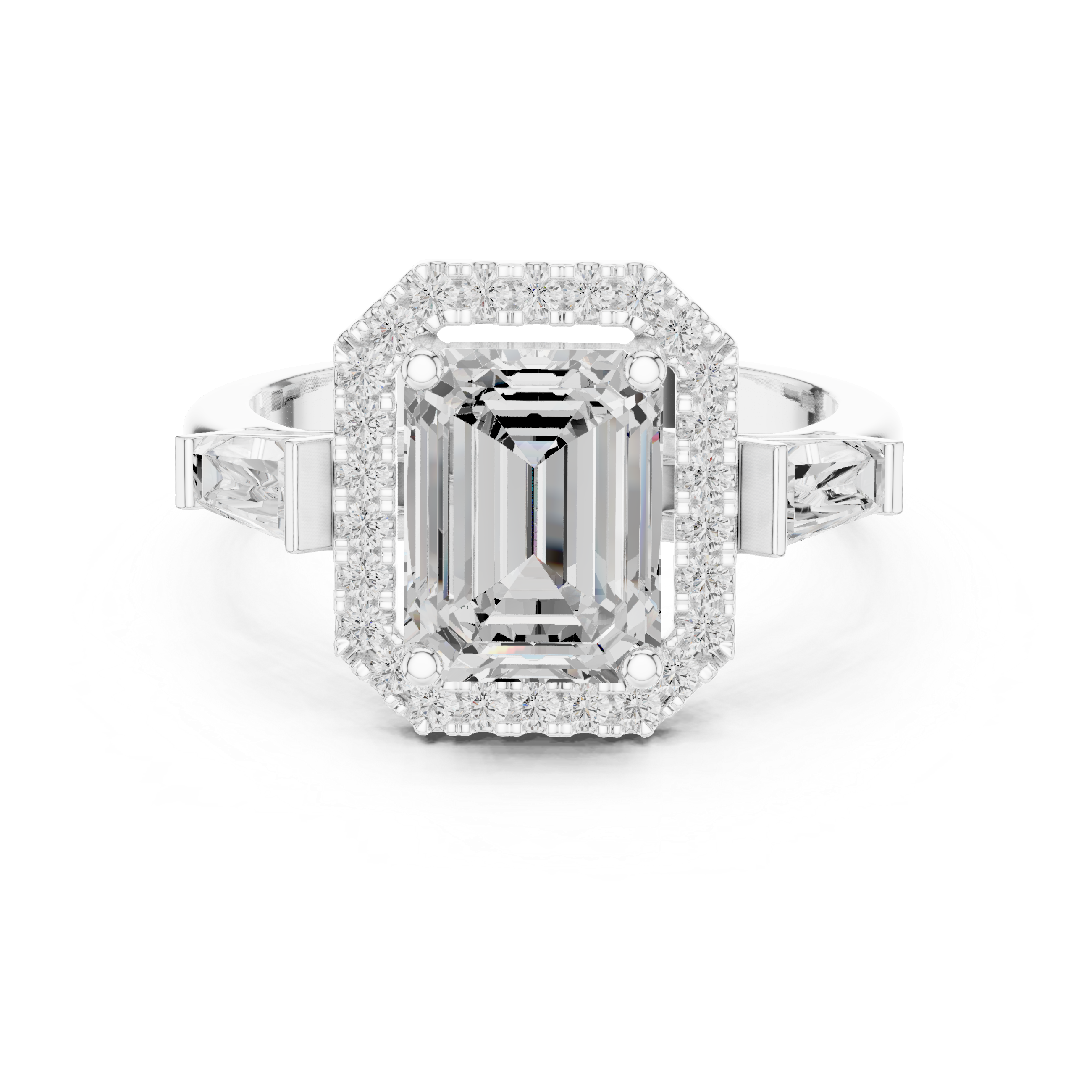 Emerald Halo Three Stone Ring