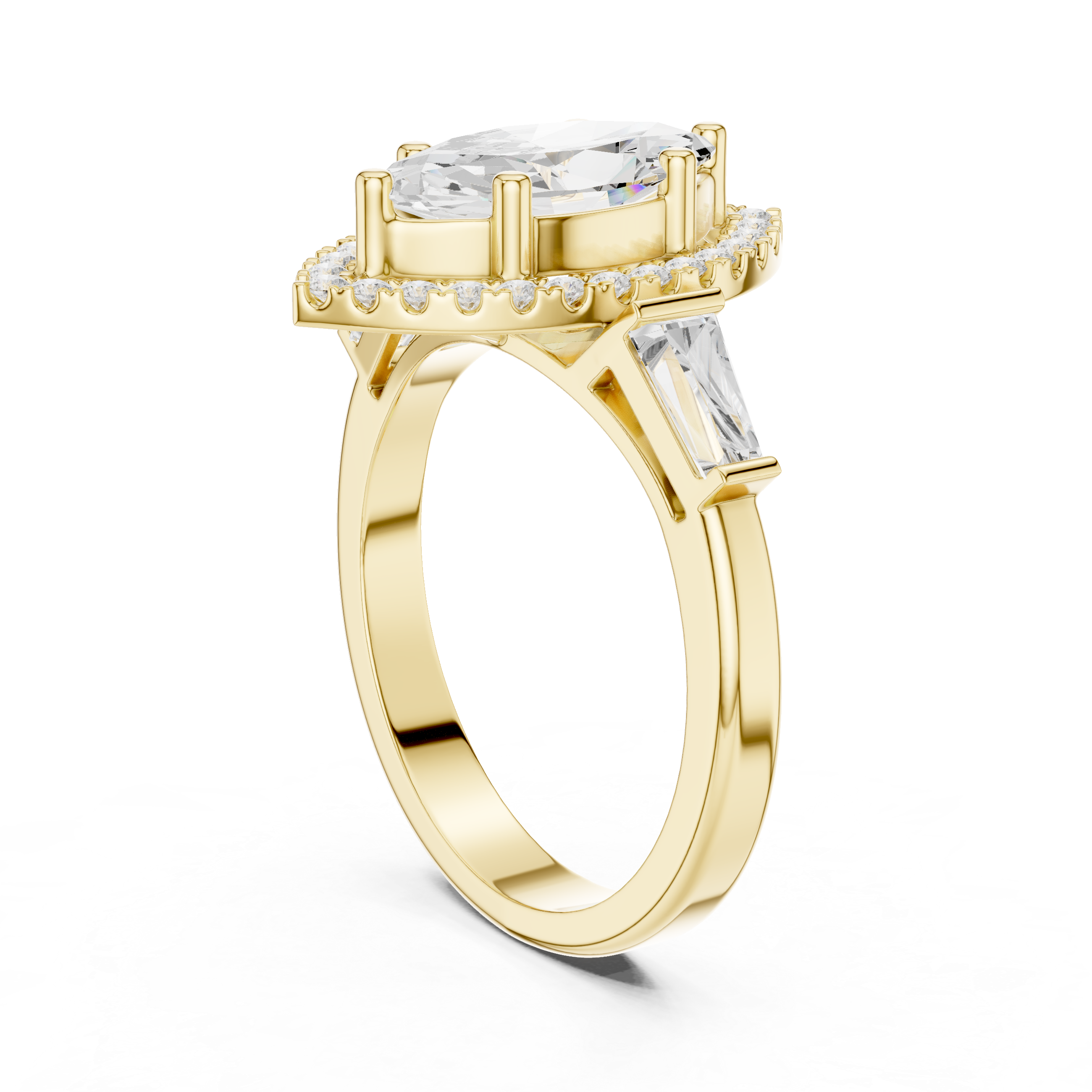 Marquise Halo Three Stone Ring