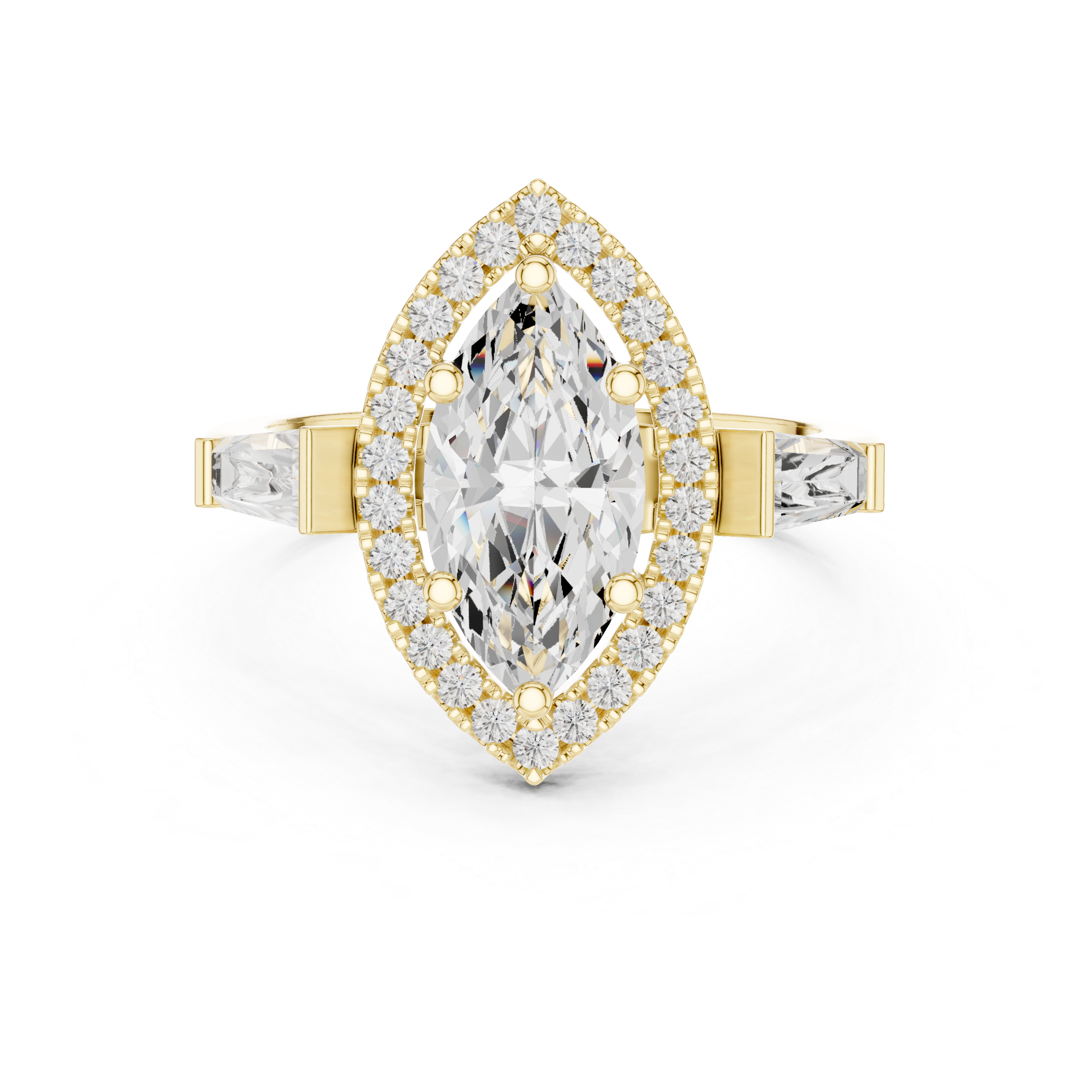 Marquise Halo Three Stone Ring