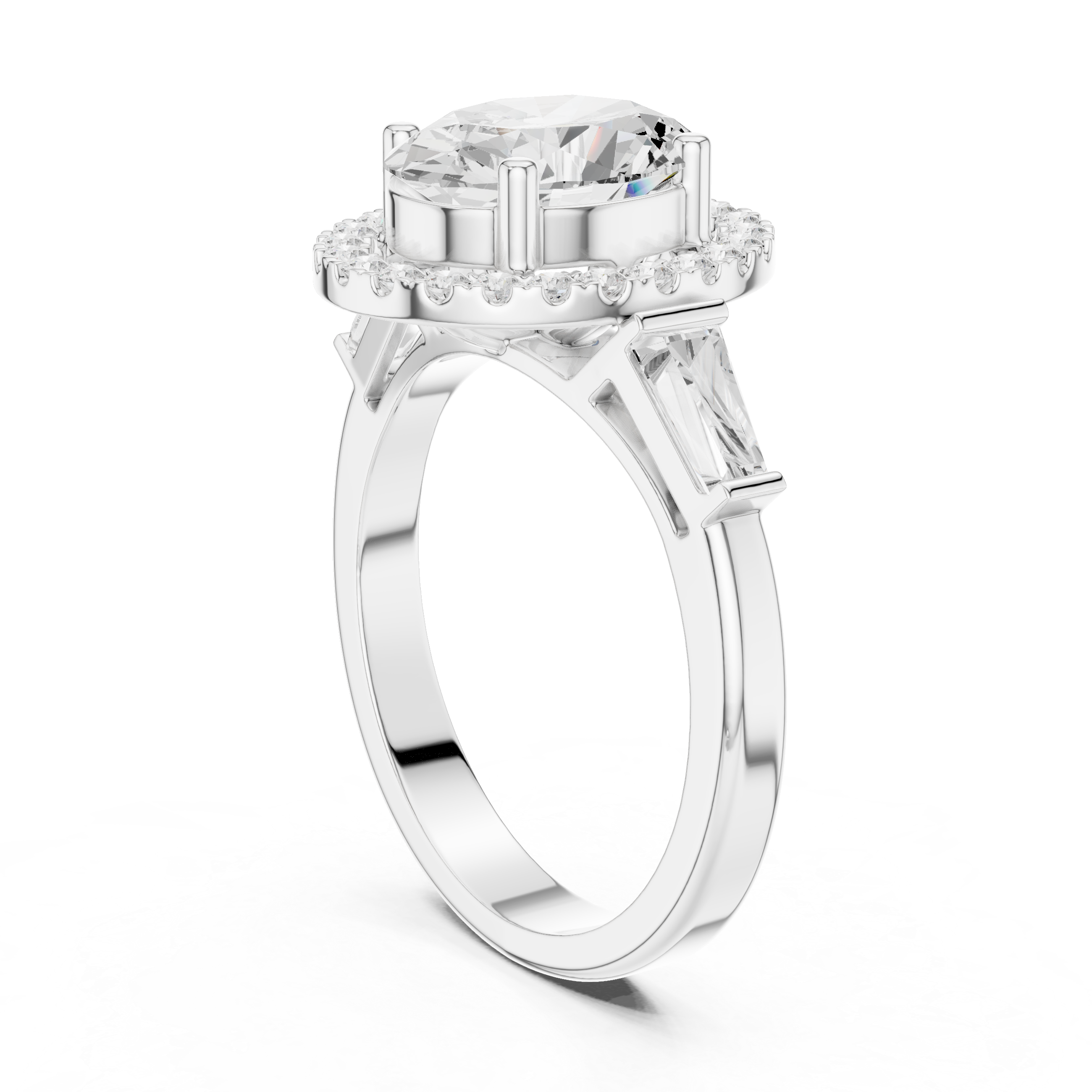 Oval Halo Three Stone Ring