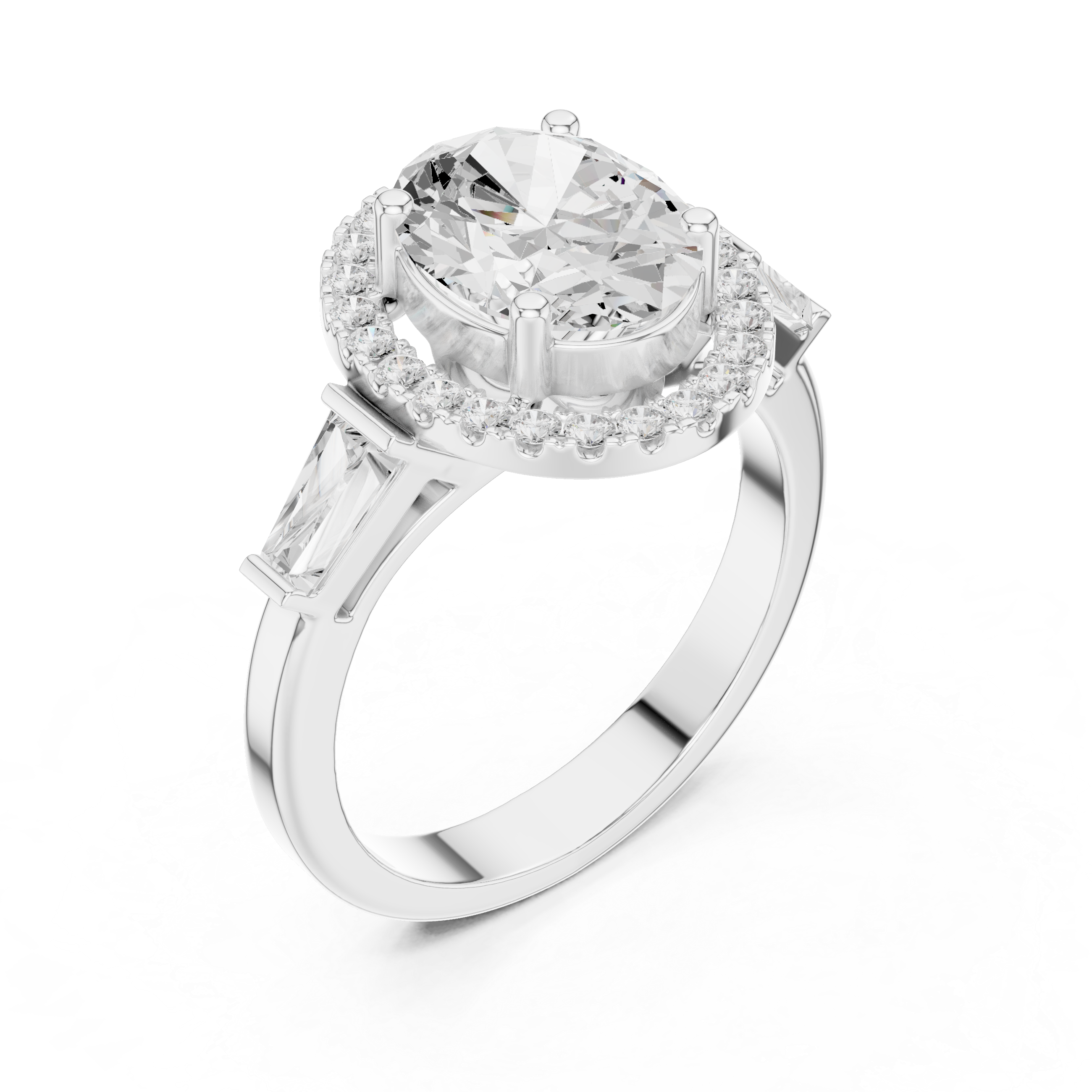 Oval Halo Three Stone Ring