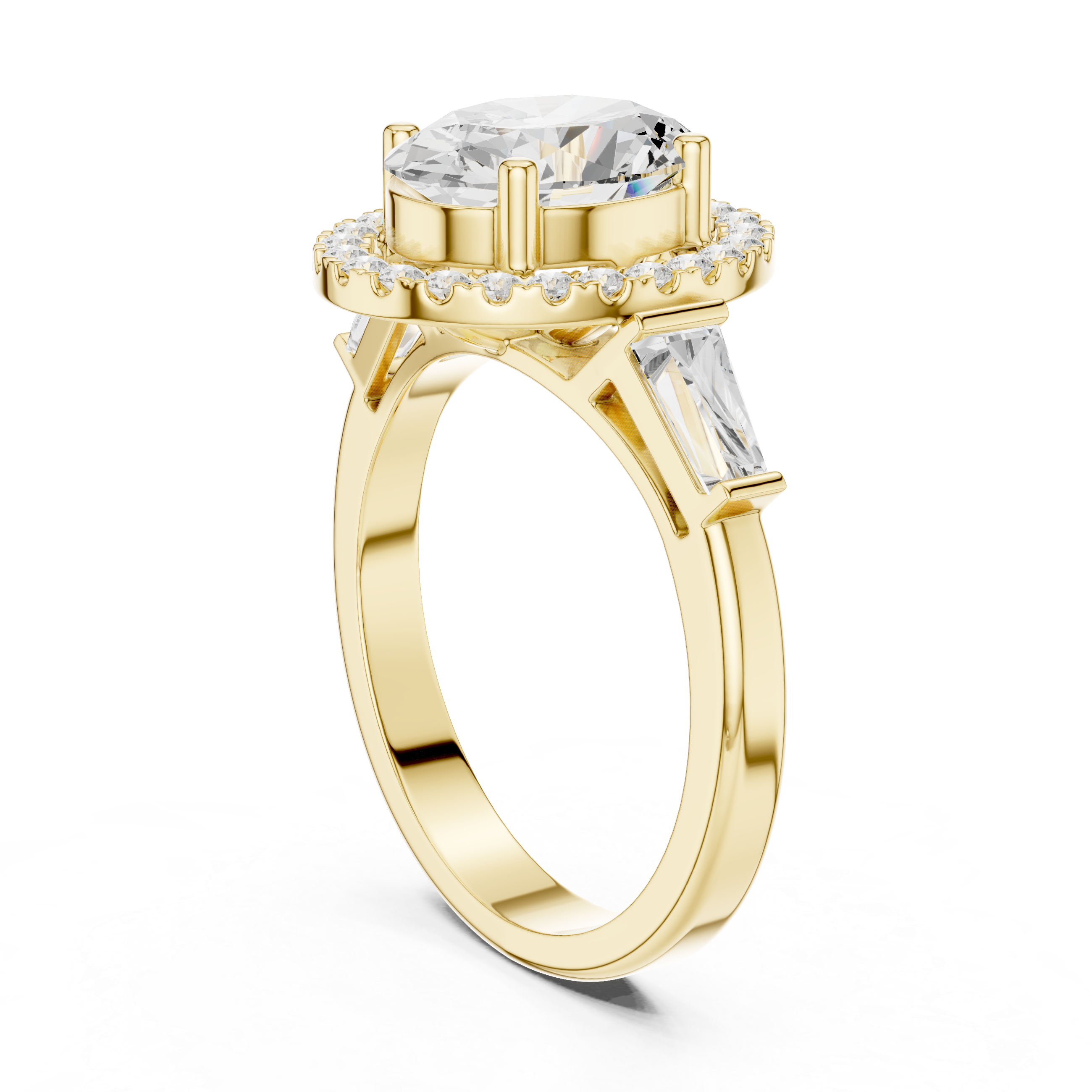 Oval Halo Three Stone Ring