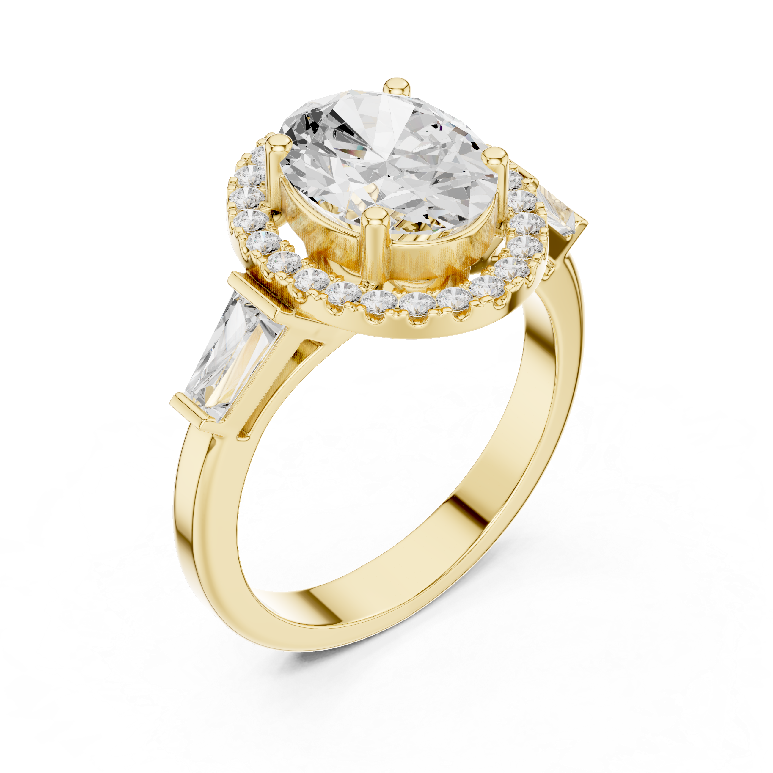 Oval Halo Three Stone Ring
