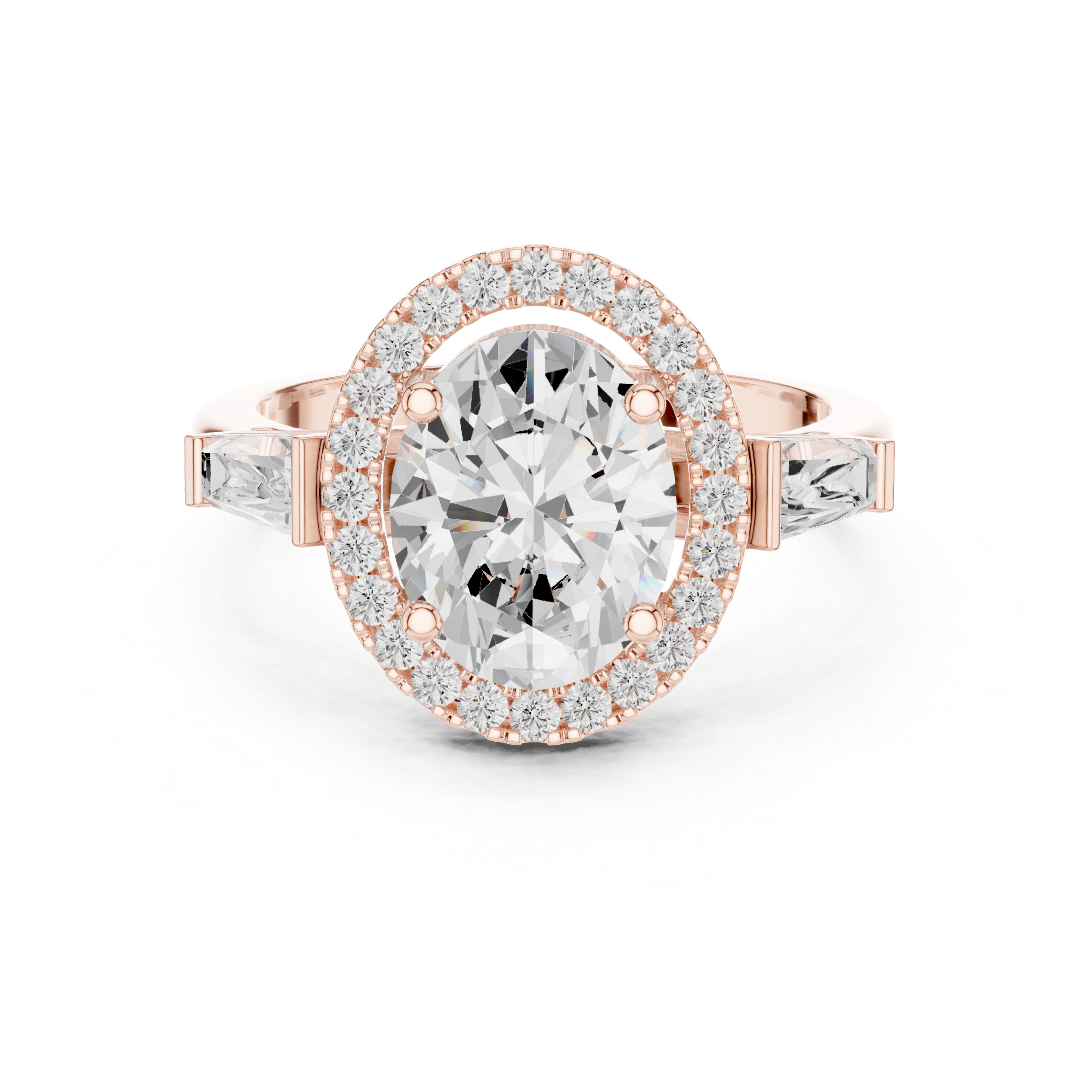 Oval Halo Three Stone Ring