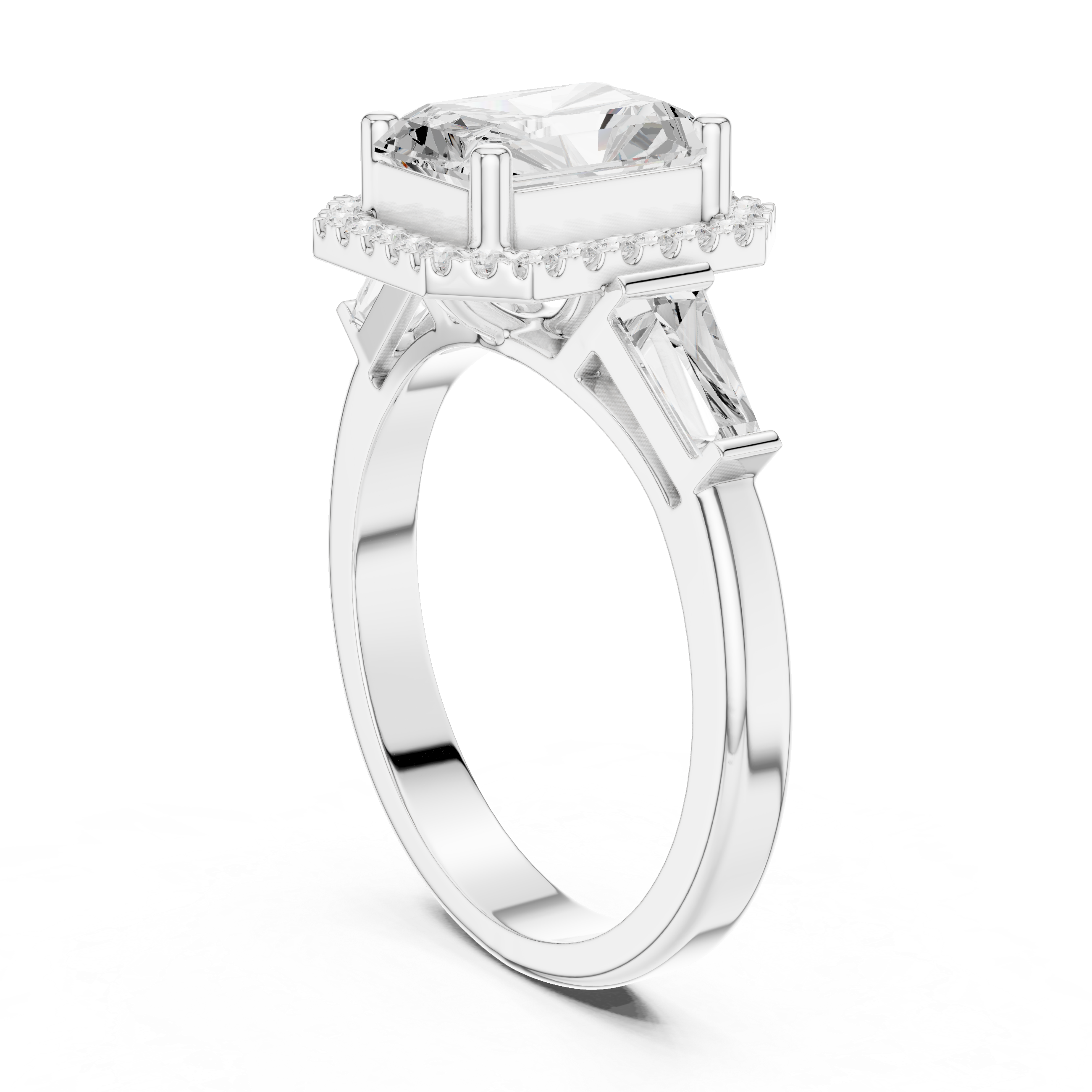 Radiant Halo Three Stone Ring
