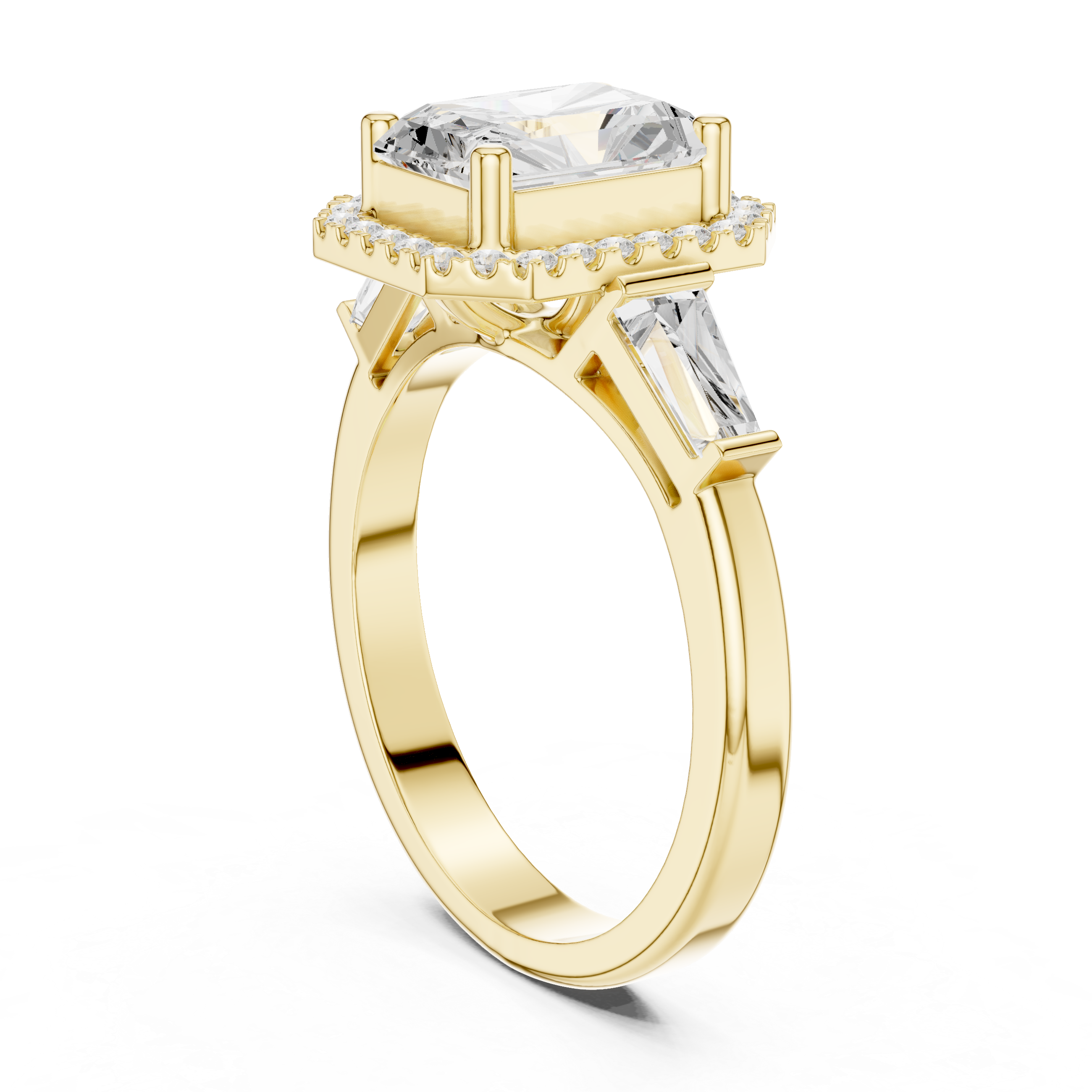 Radiant Halo Three Stone Ring