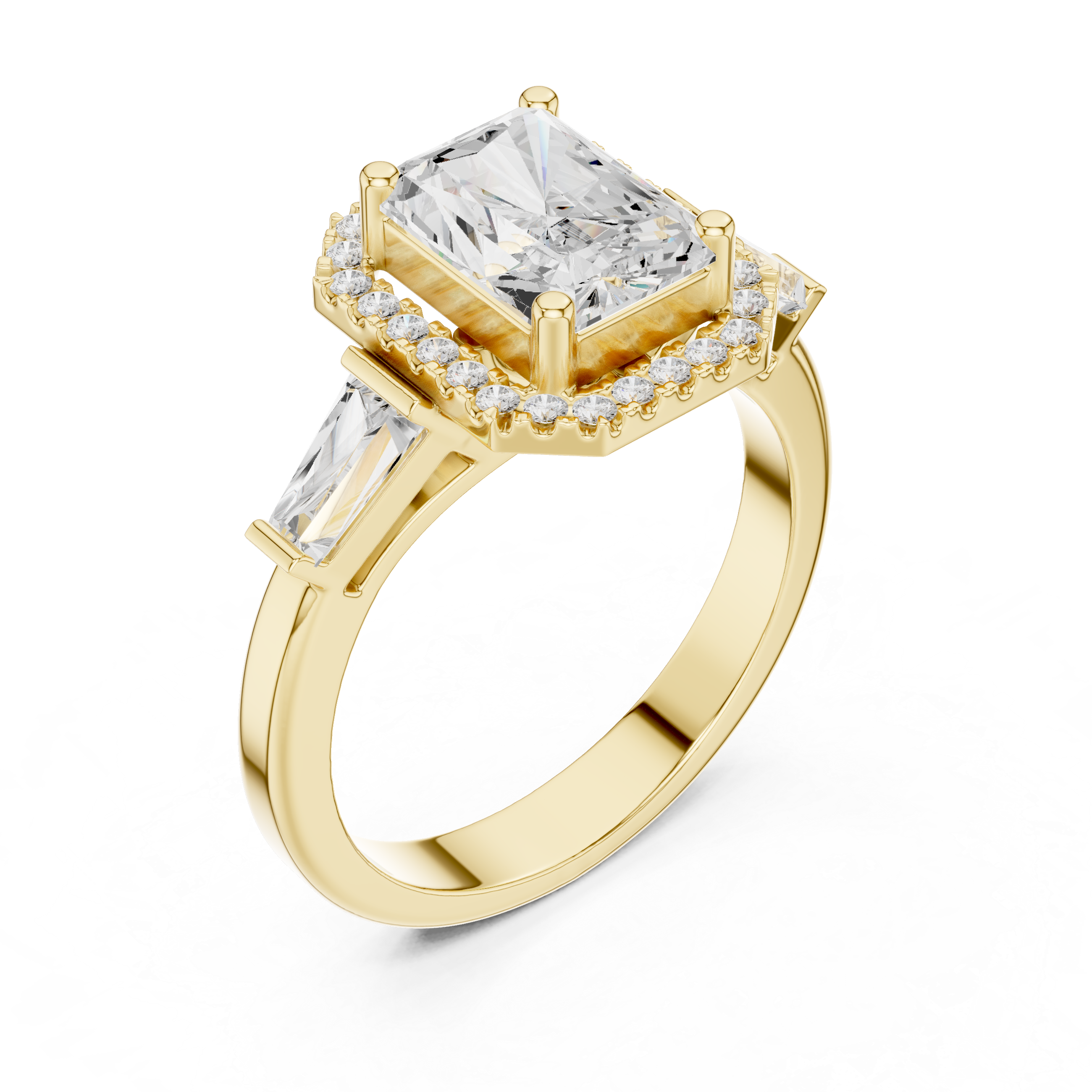 Radiant Halo Three Stone Ring