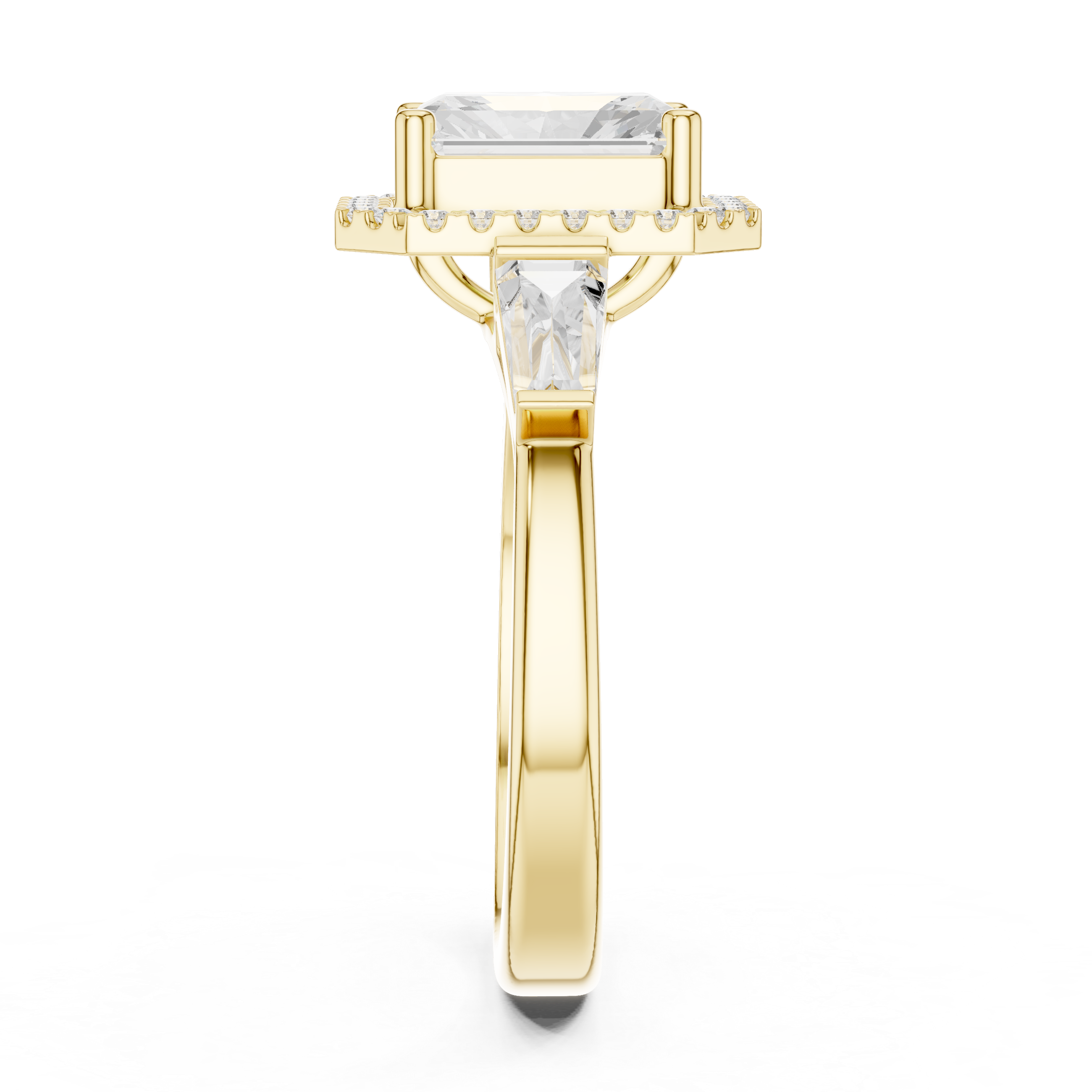 Radiant Halo Three Stone Ring