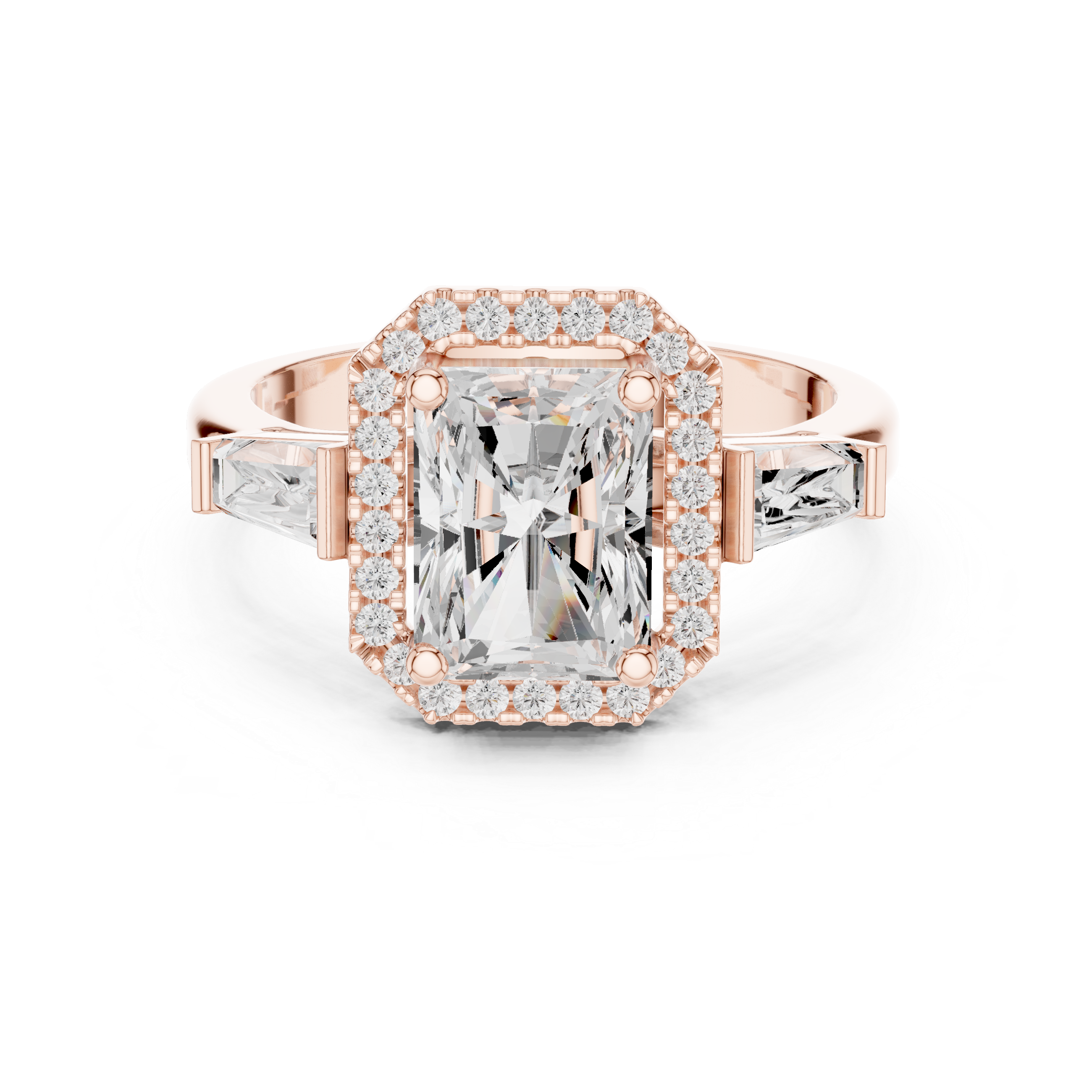 Radiant Halo Three Stone Ring