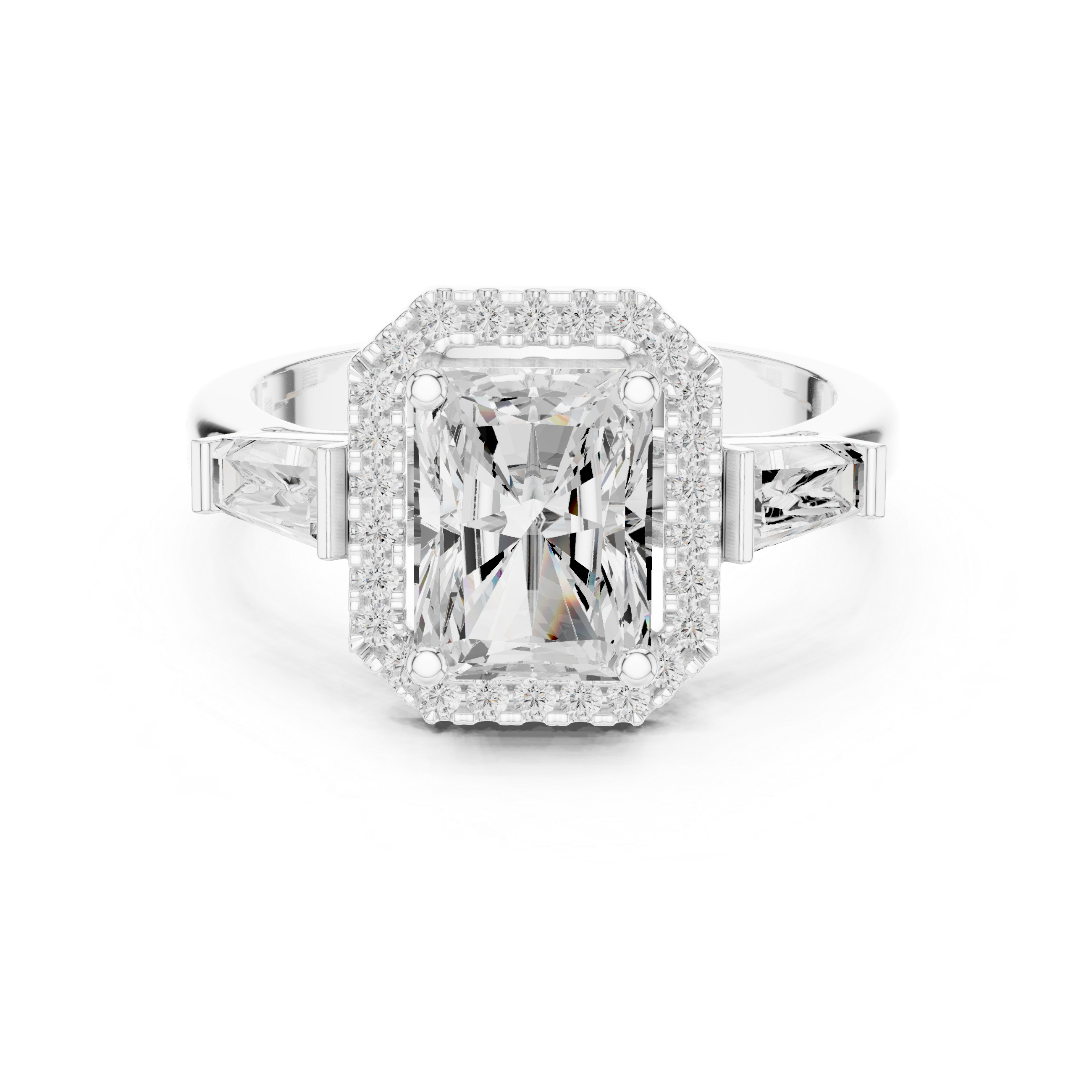 Radiant Halo Three Stone Ring