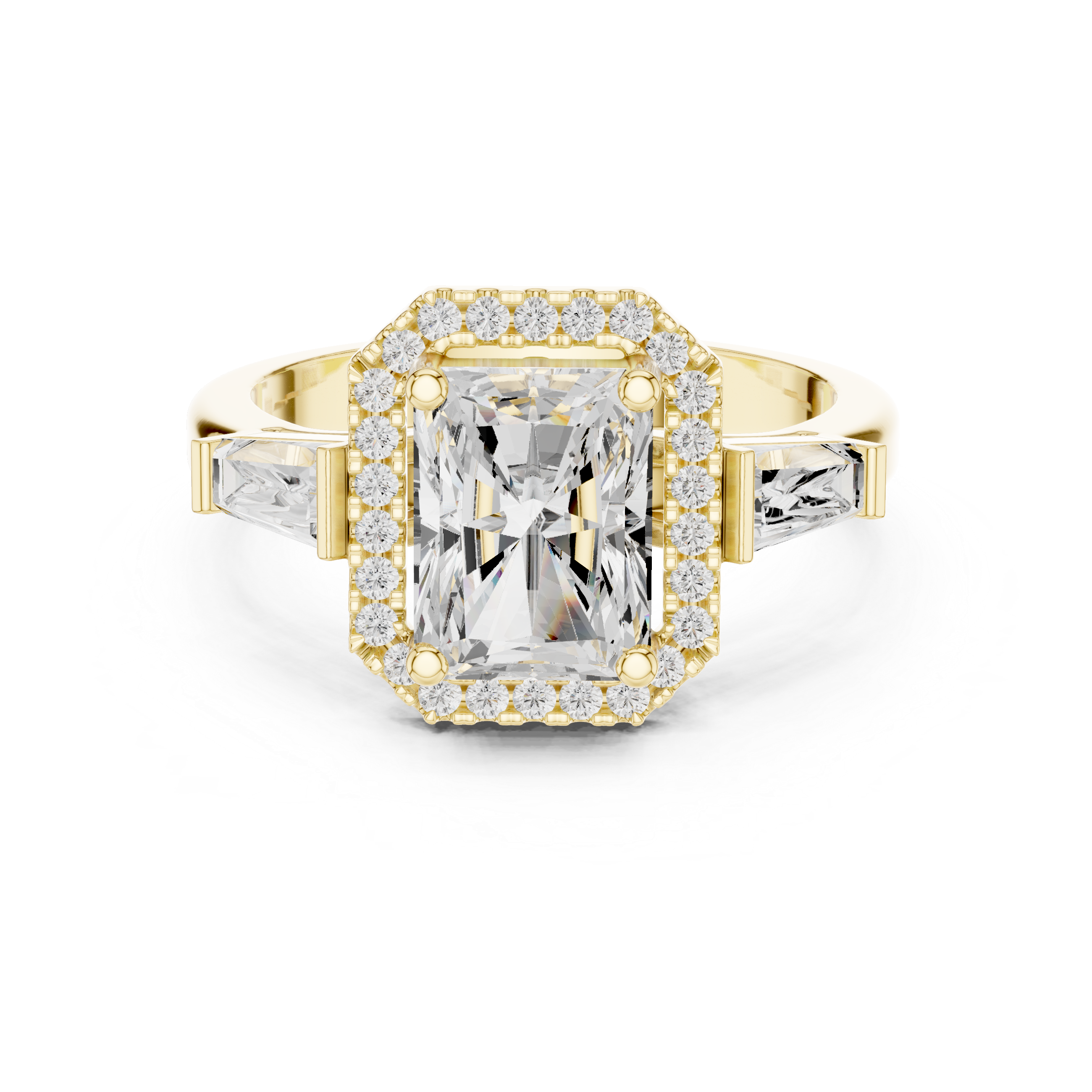 Radiant Halo Three Stone Ring