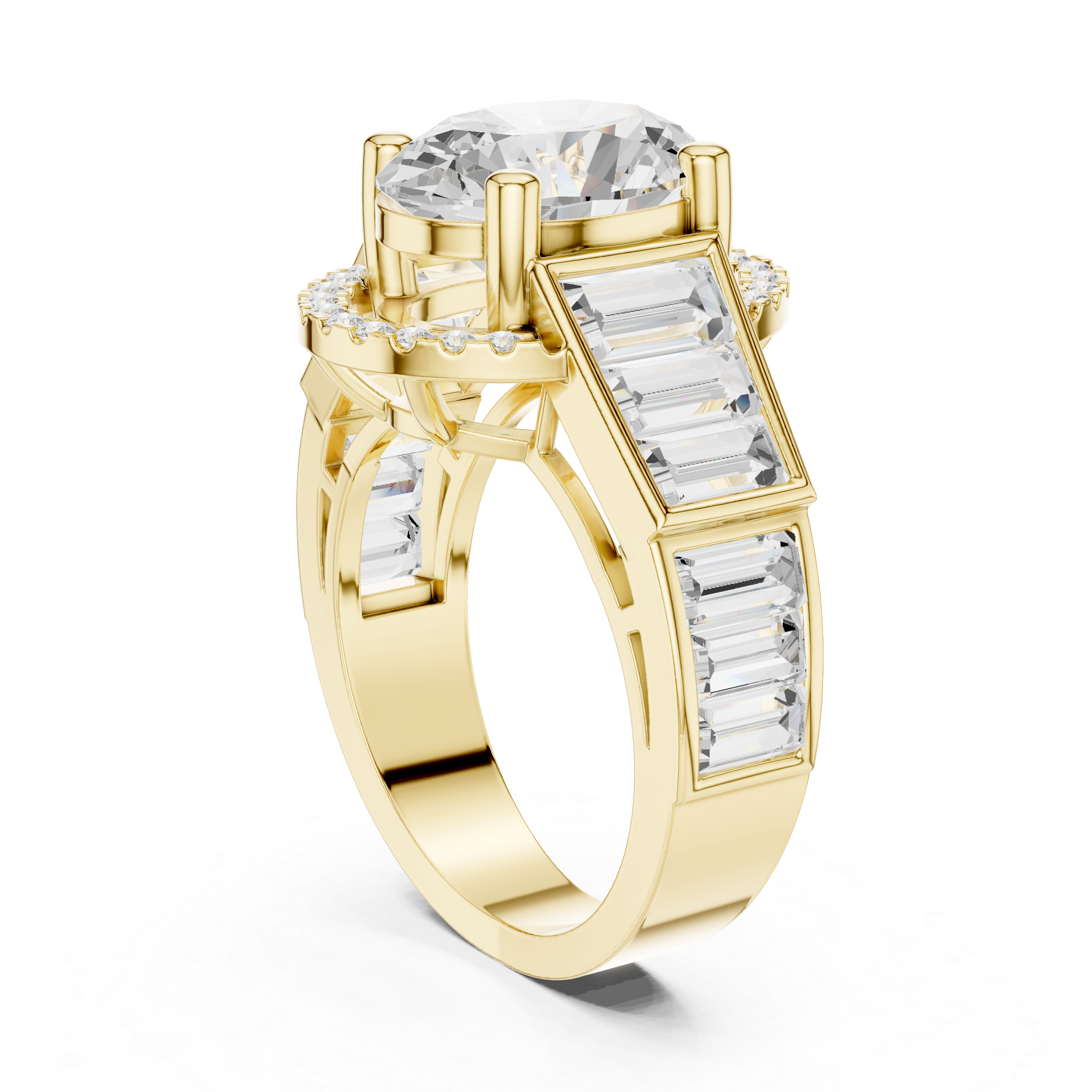 Oval Halo Baguette Engagement Ring
