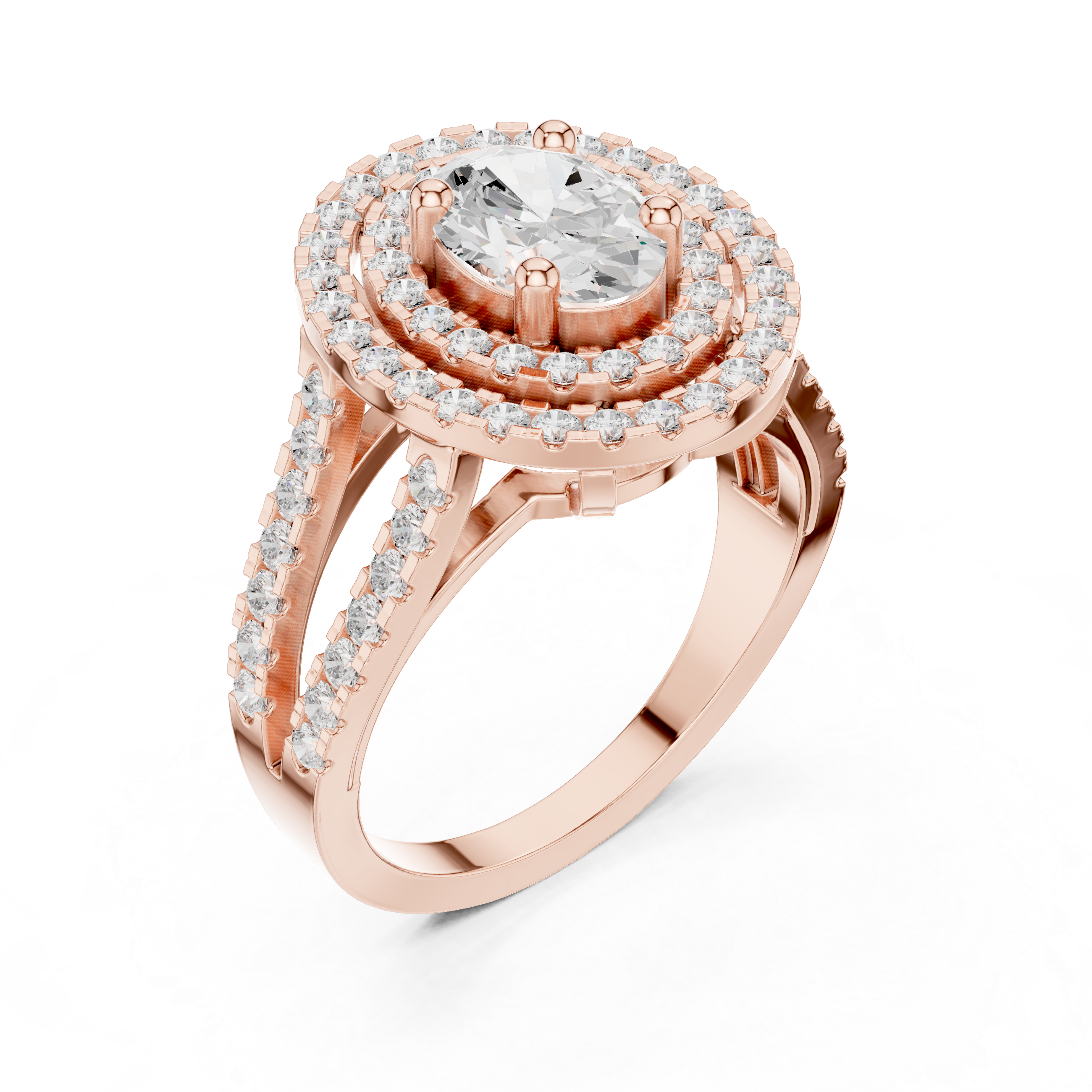Oval-Cut Double Halo Split-Shank Ring