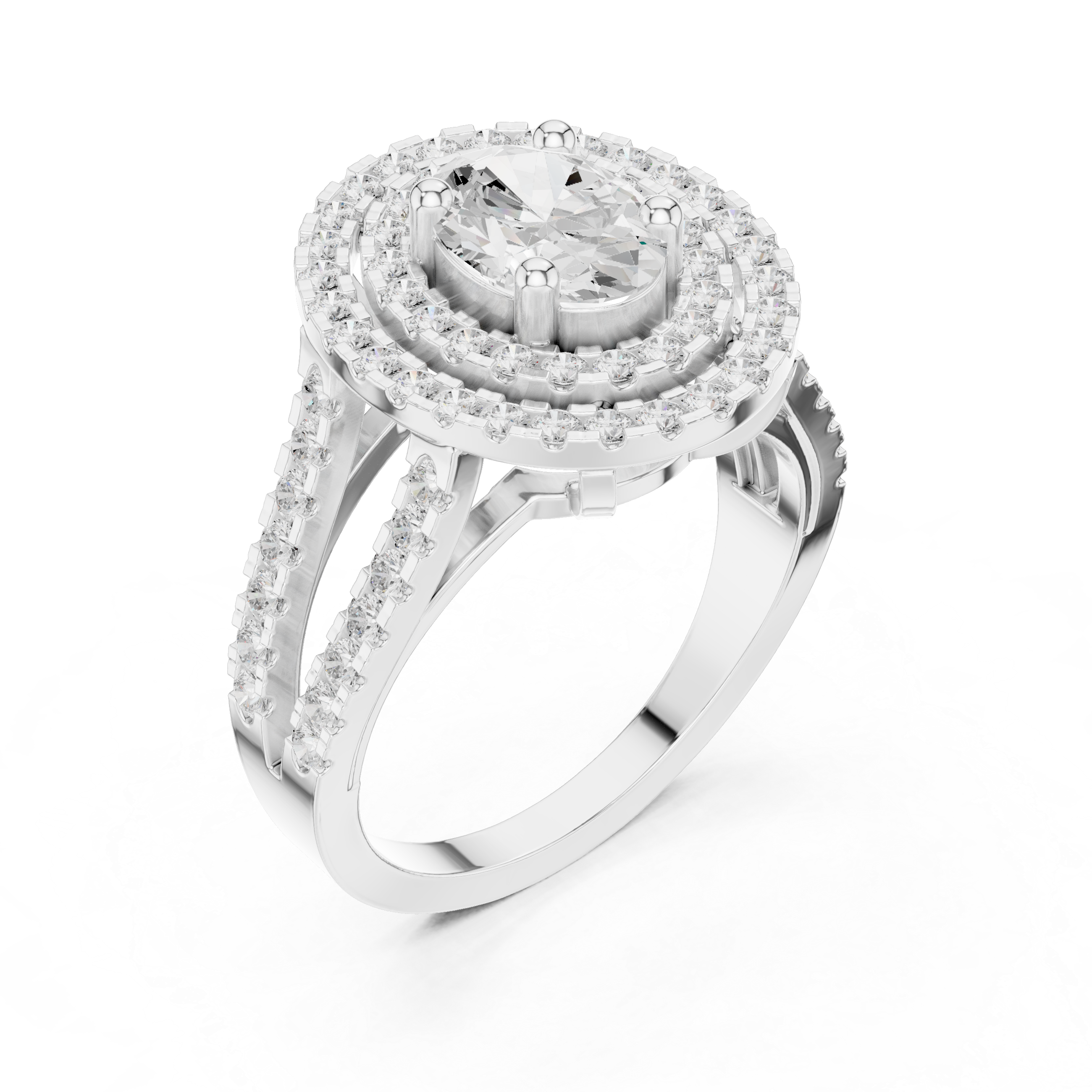 Oval-Cut Double Halo Split-Shank Ring