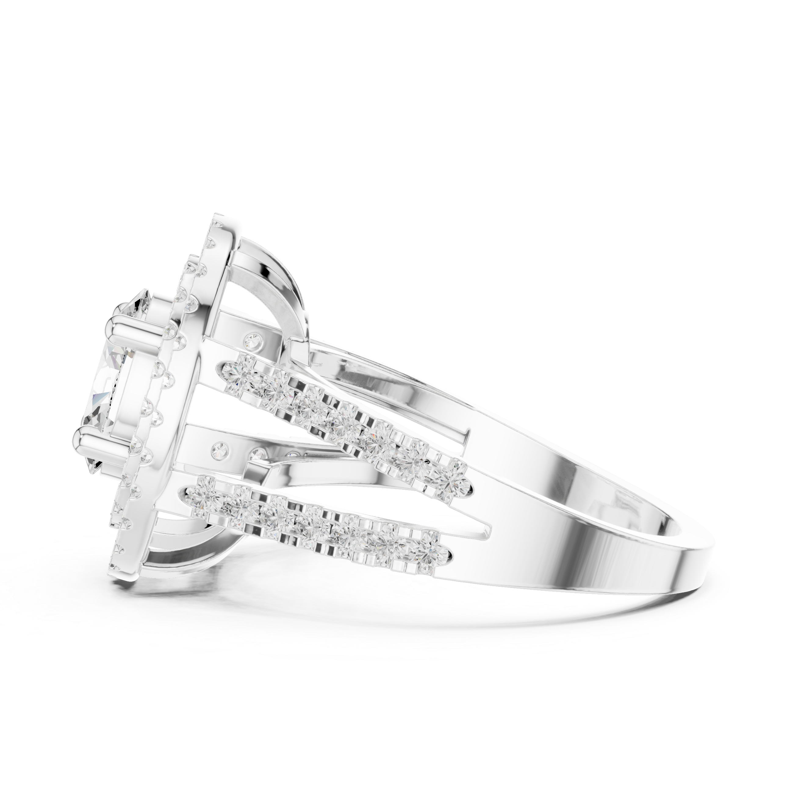 Oval-Cut Double Halo Split-Shank Ring