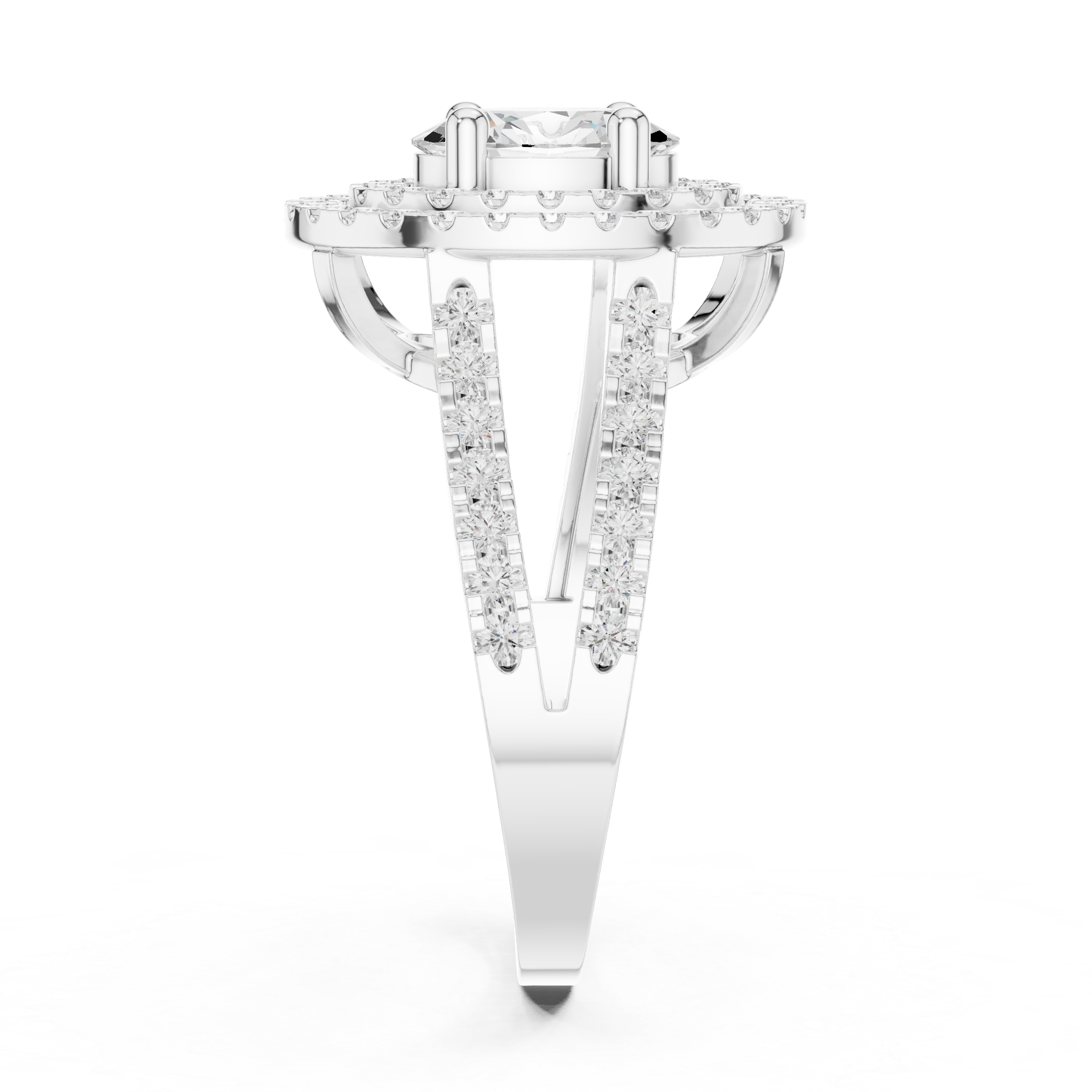 Oval-Cut Double Halo Split-Shank Ring