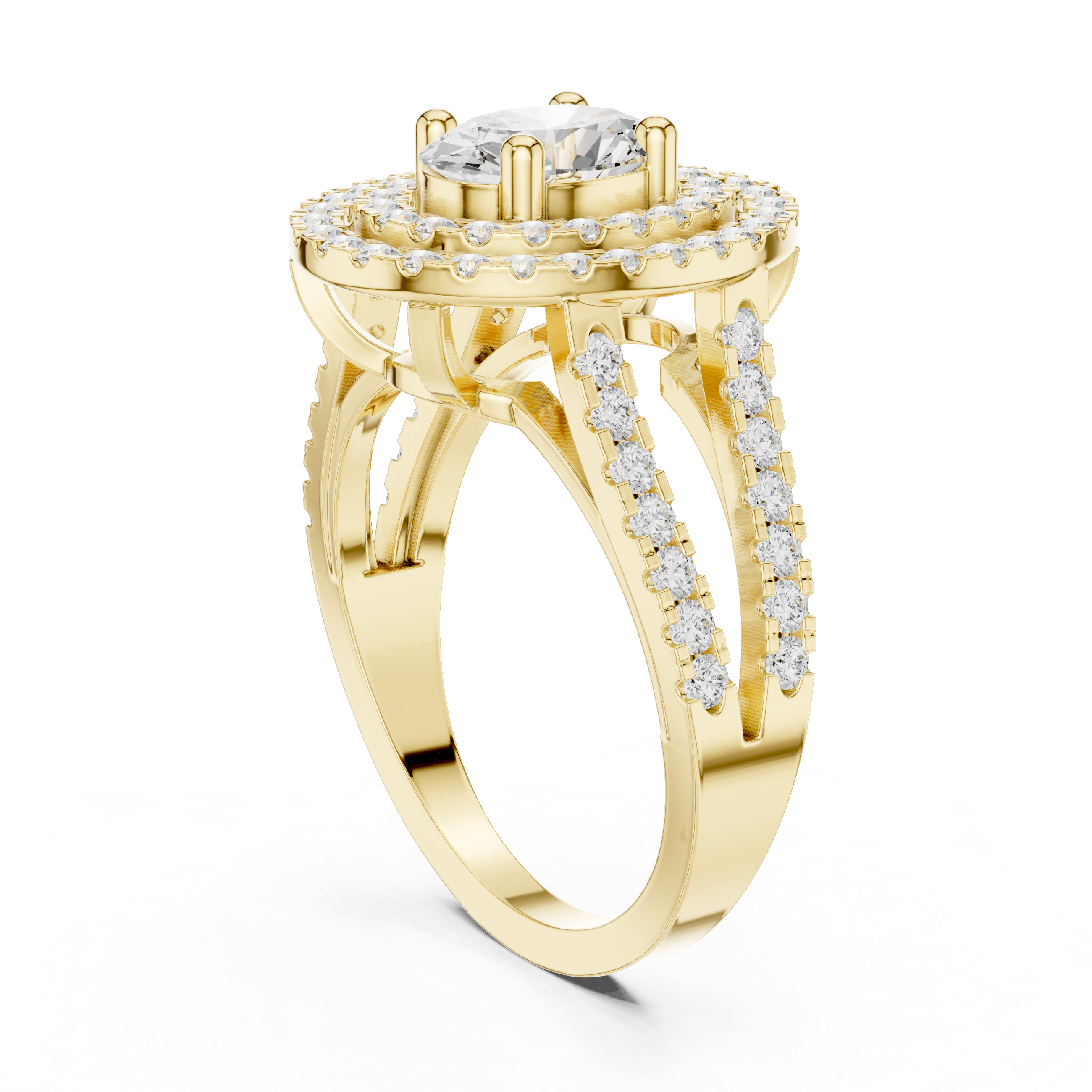 Oval-Cut Double Halo Split-Shank Ring