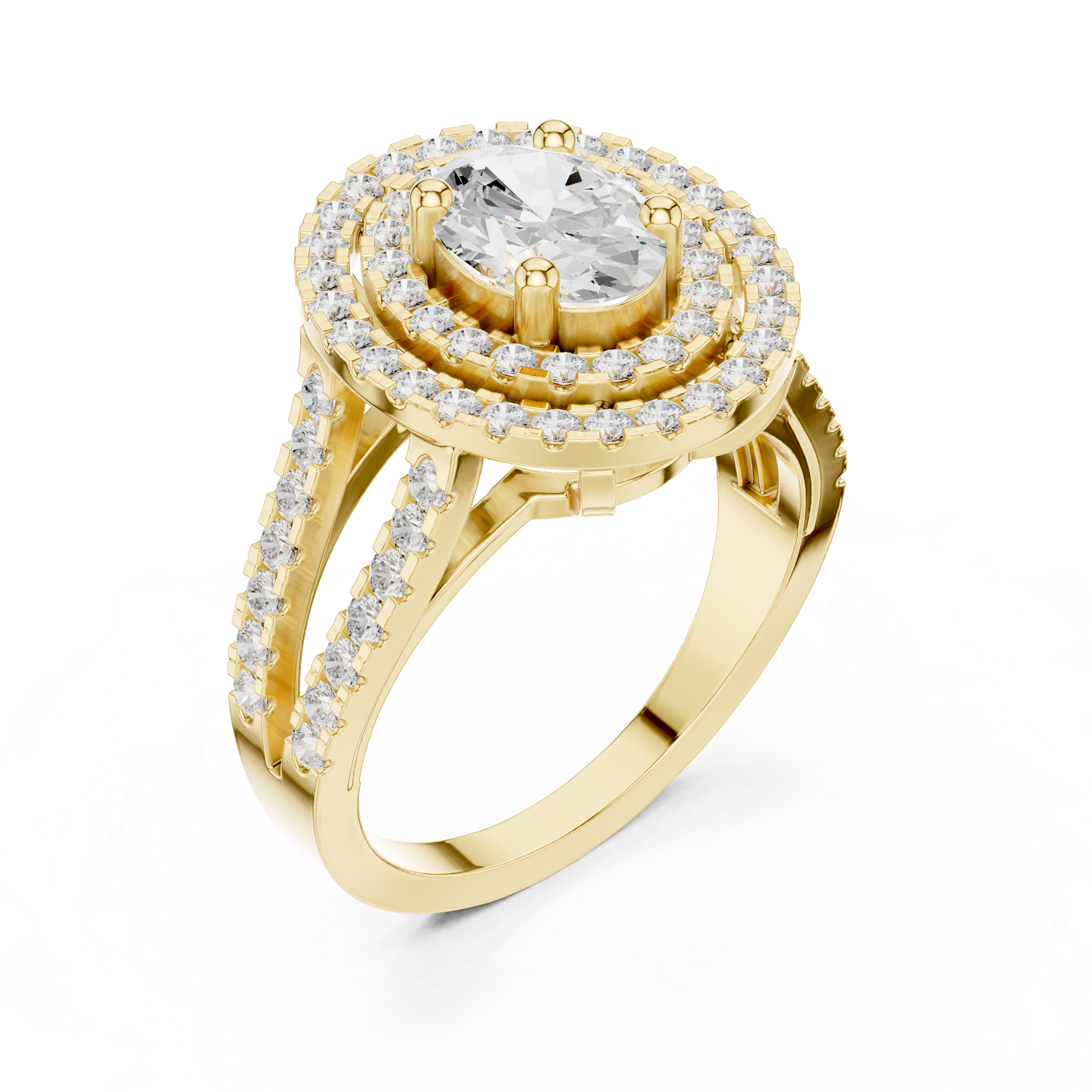 Oval-Cut Double Halo Split-Shank Ring