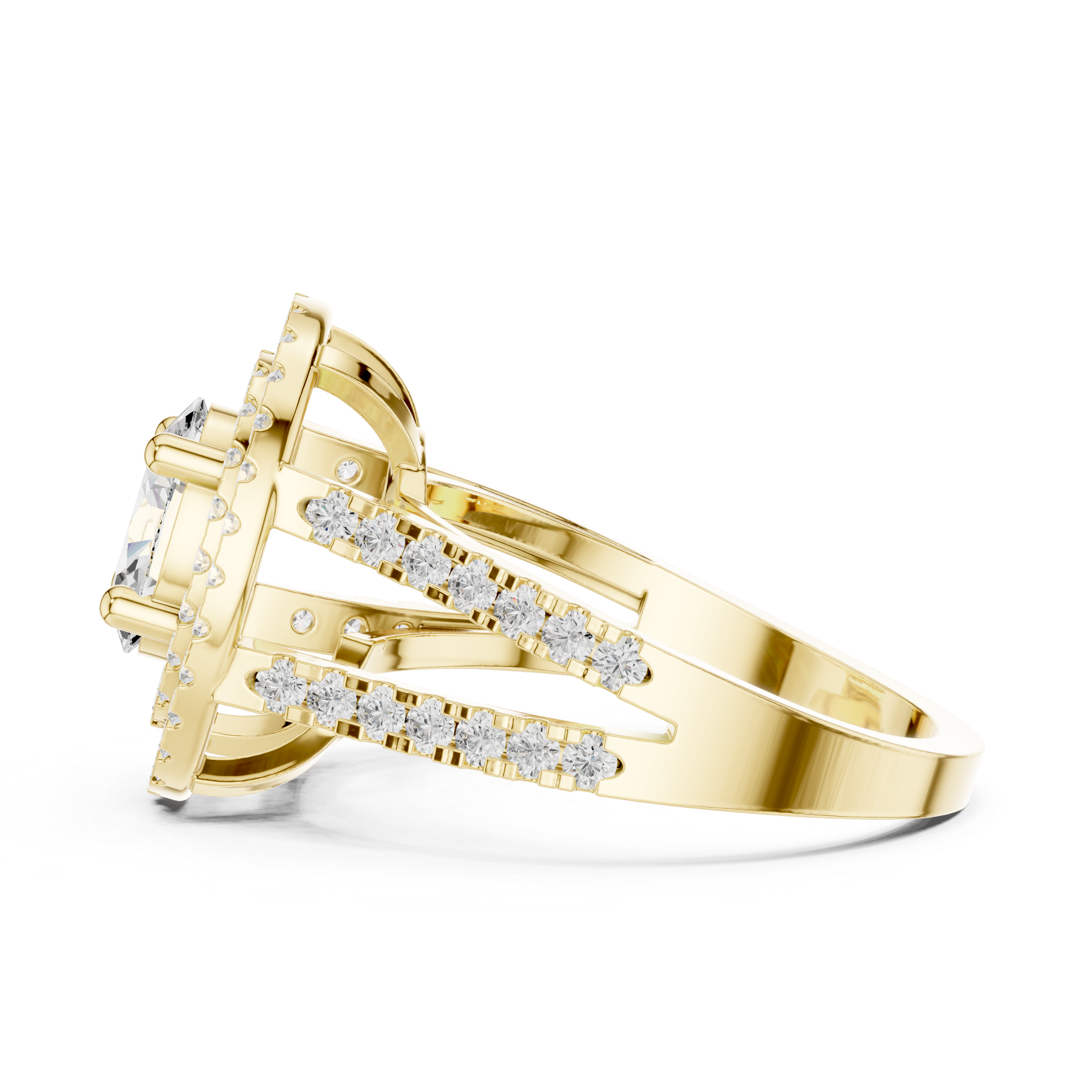 Oval-Cut Double Halo Split-Shank Ring