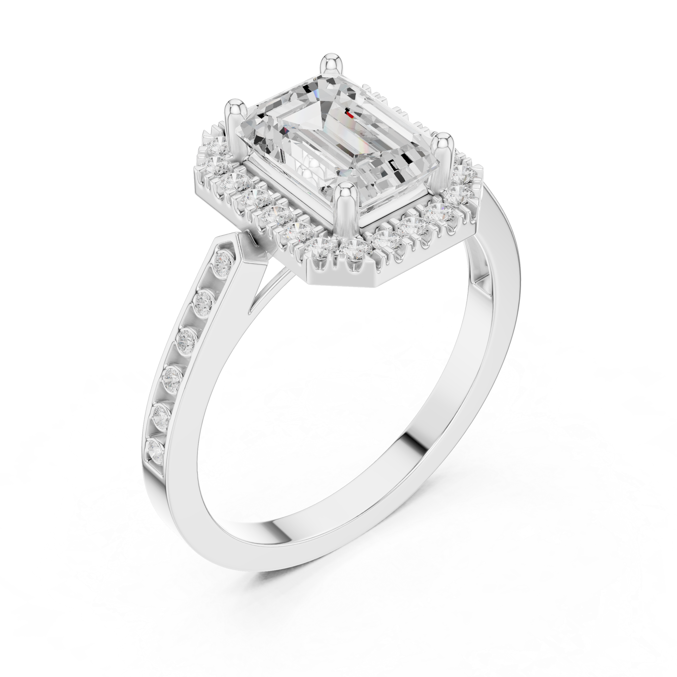 Emerald-Cut Diamond Halo Engagement Ring