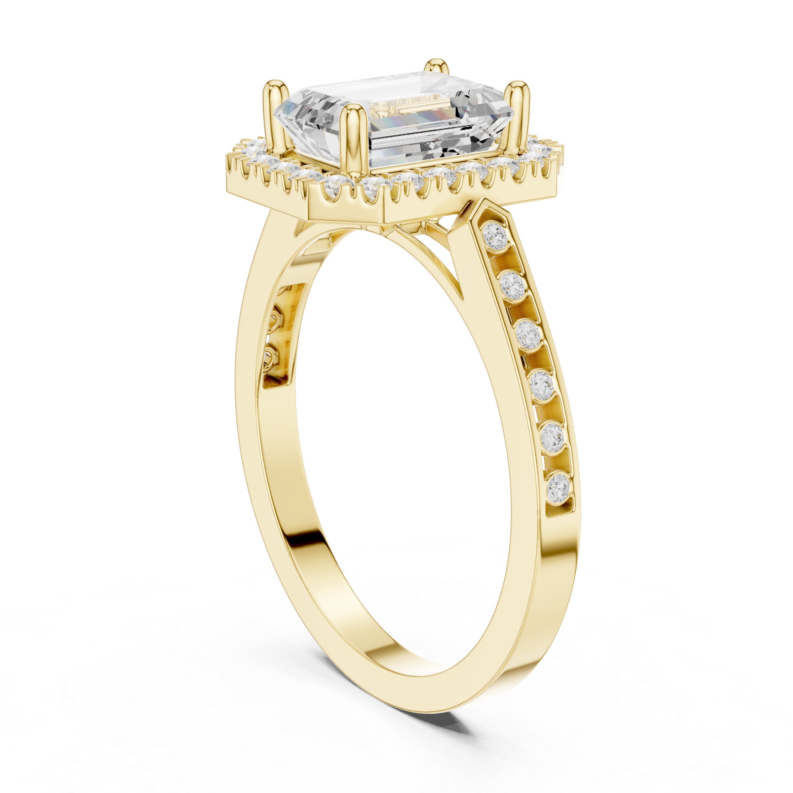 Emerald-Cut Diamond Halo Engagement Ring