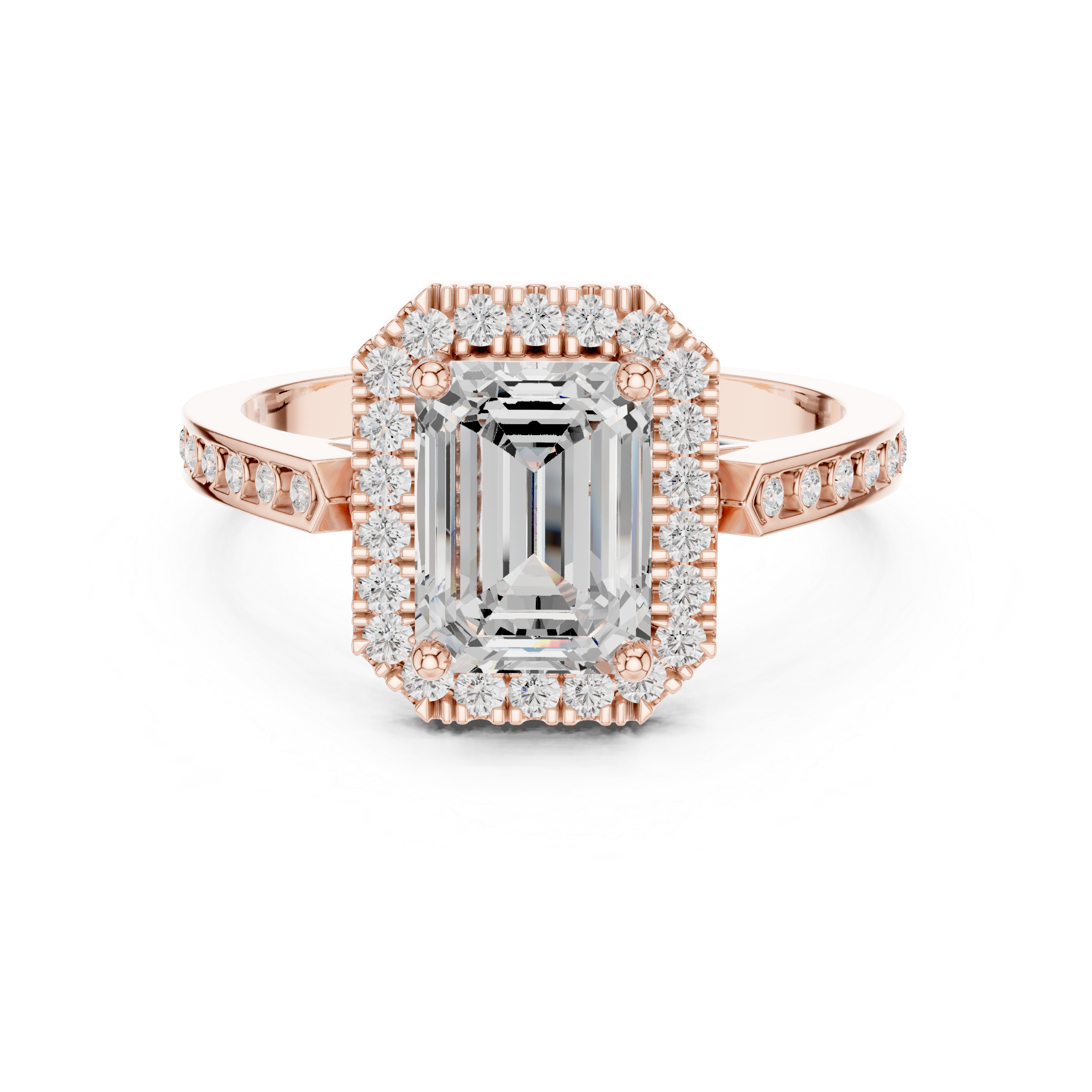 Emerald-Cut Diamond Halo Engagement Ring