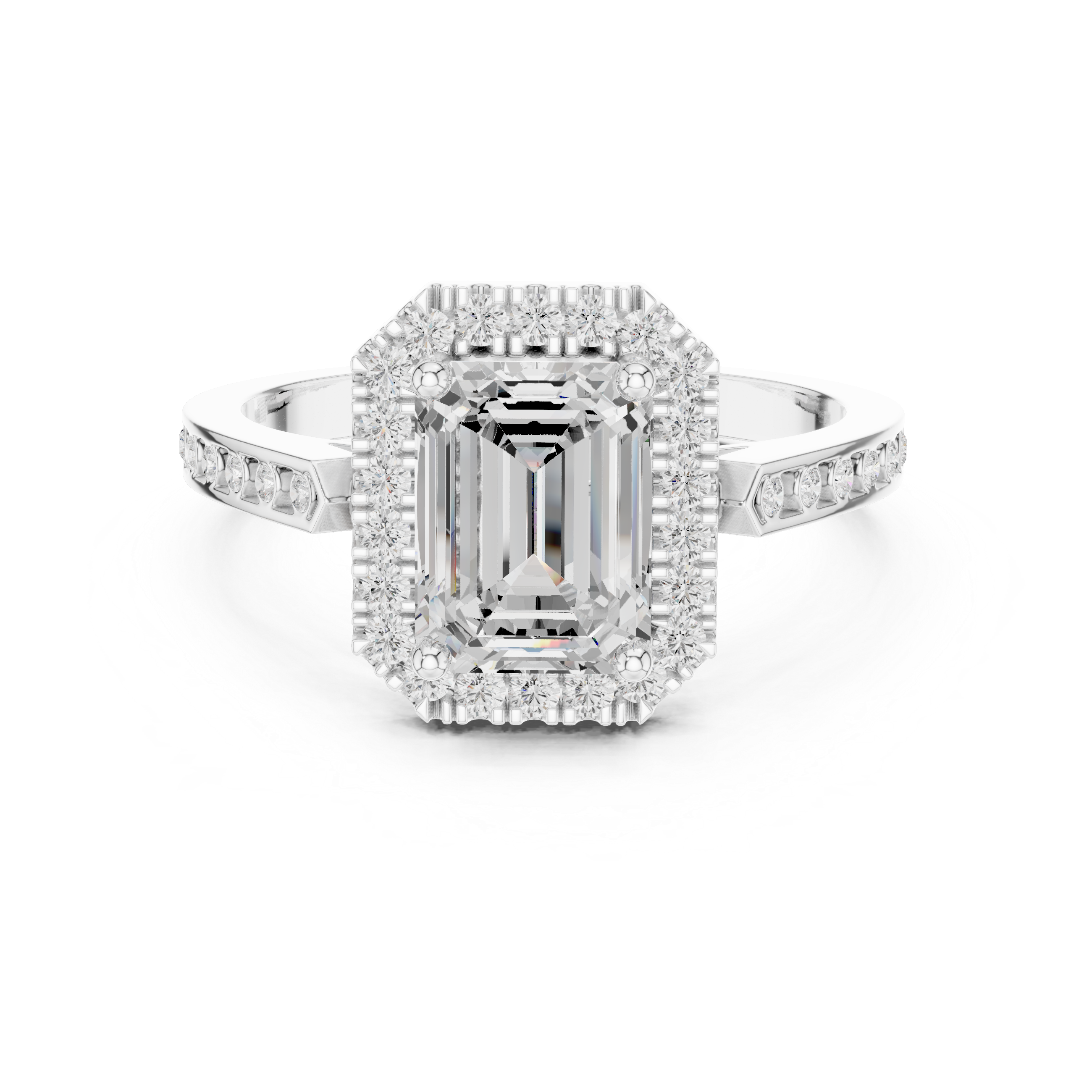 Emerald-Cut Diamond Halo Engagement Ring