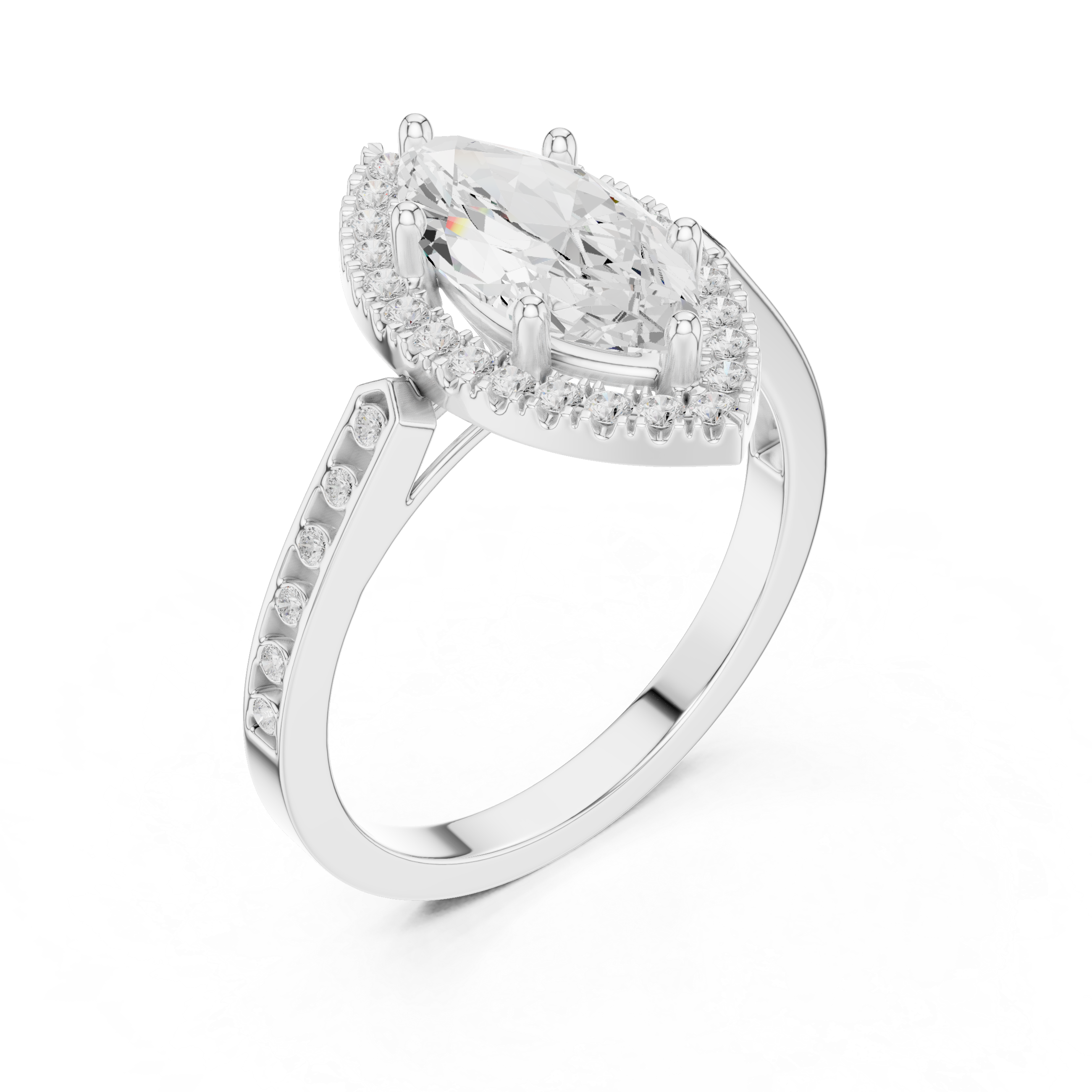 Marquise-Cut Diamond Halo Engagement Ring