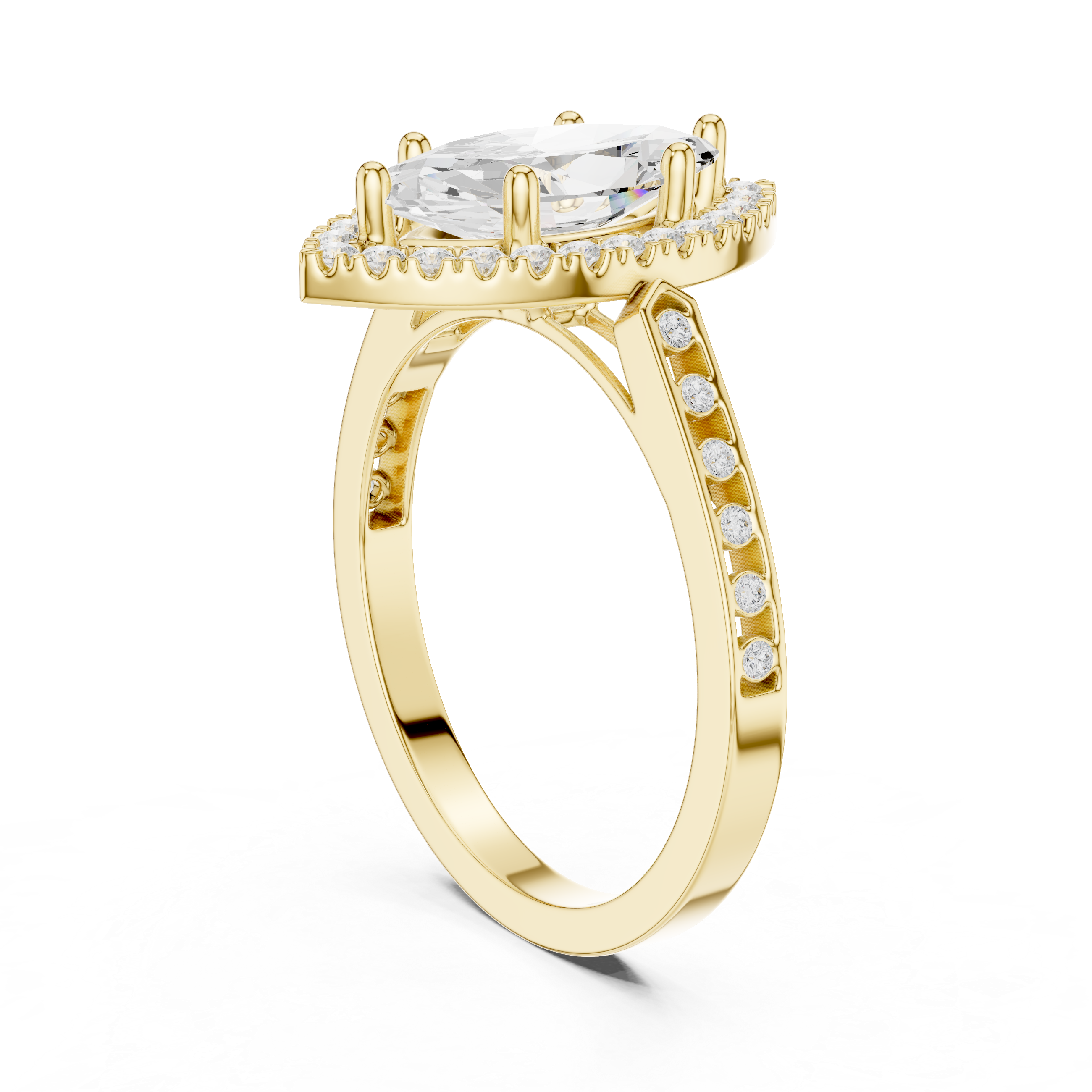 Marquise-Cut Diamond Halo Engagement Ring