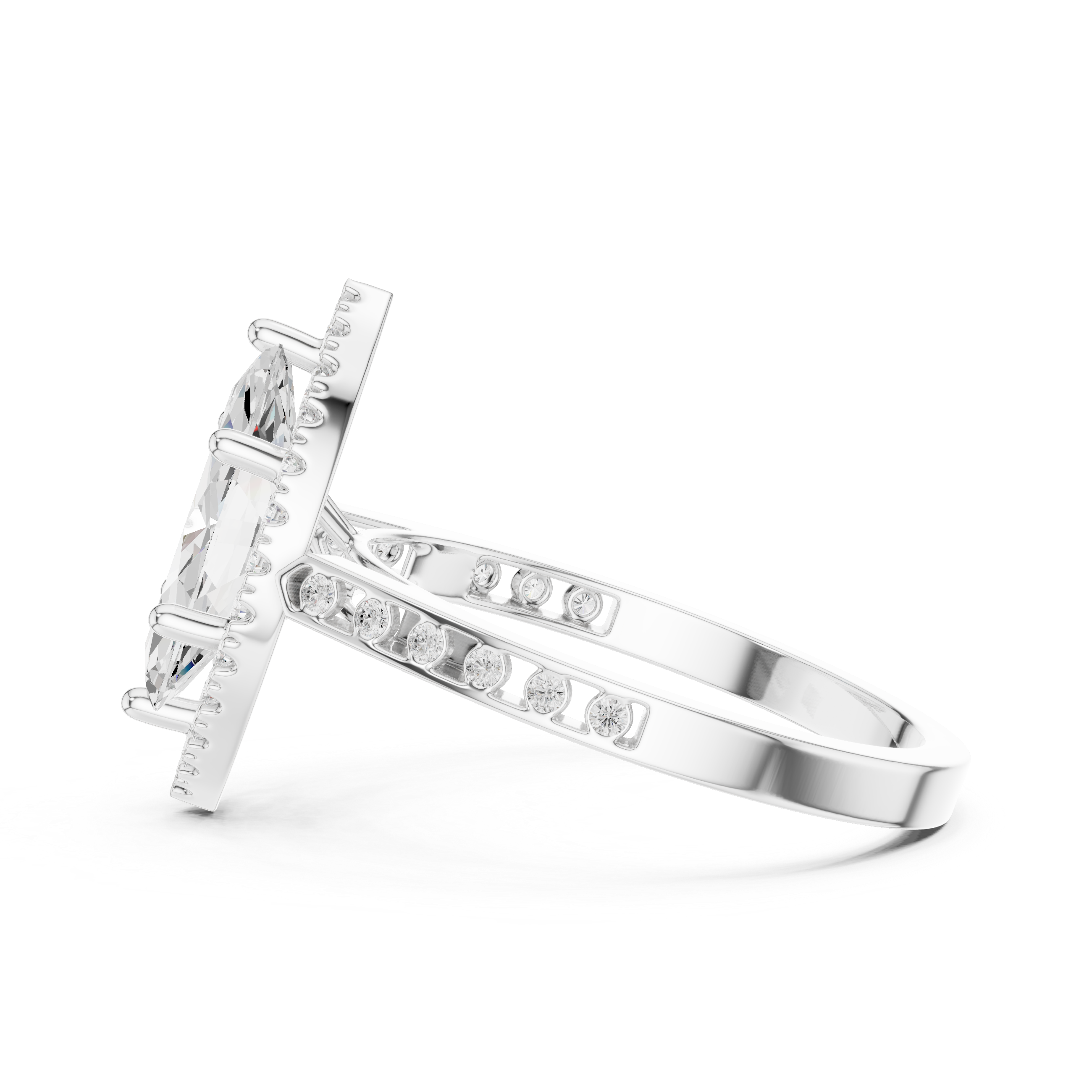 Marquise-Cut Diamond Halo Engagement Ring