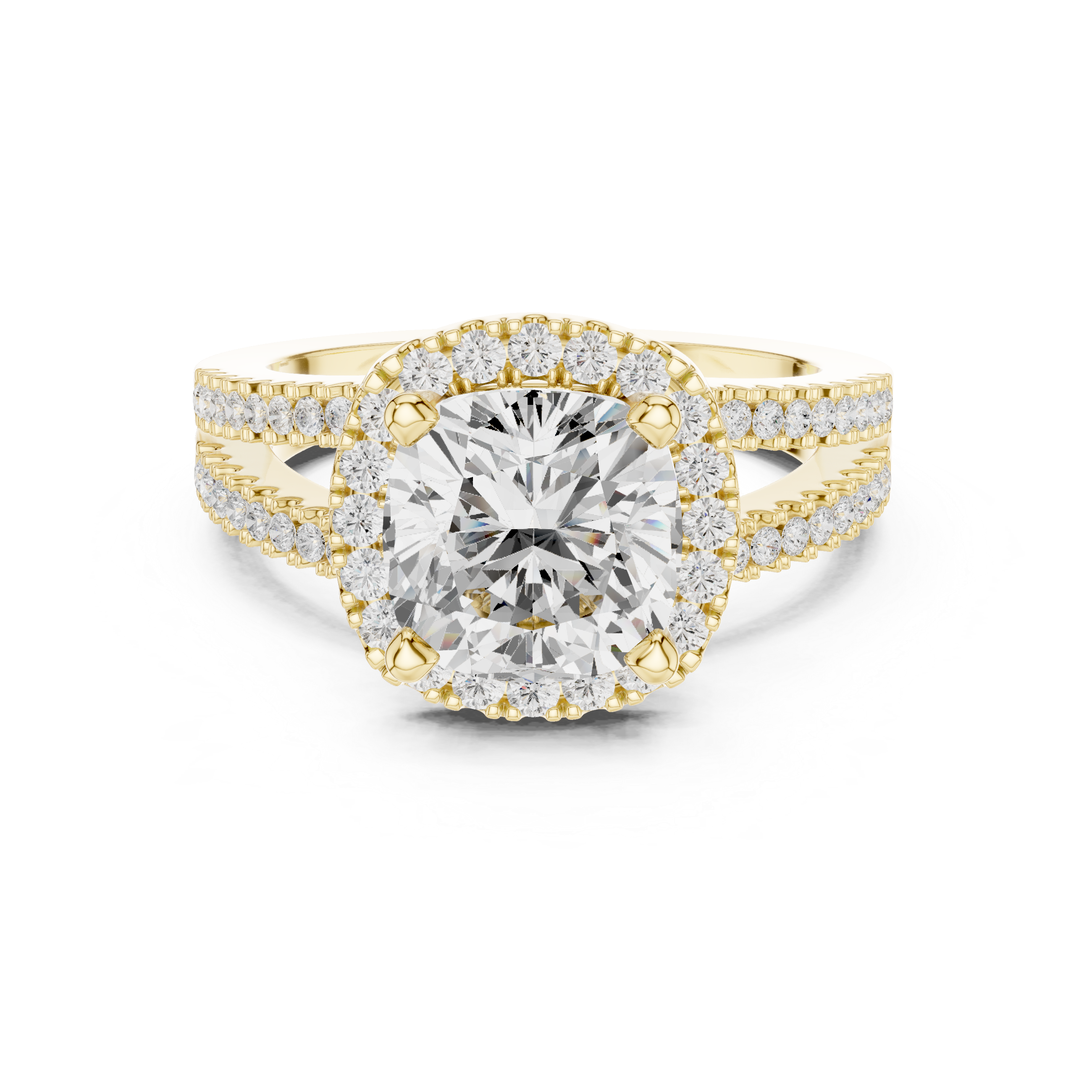 Cushion-Cut Split-Shank Halo Engagement Ring
